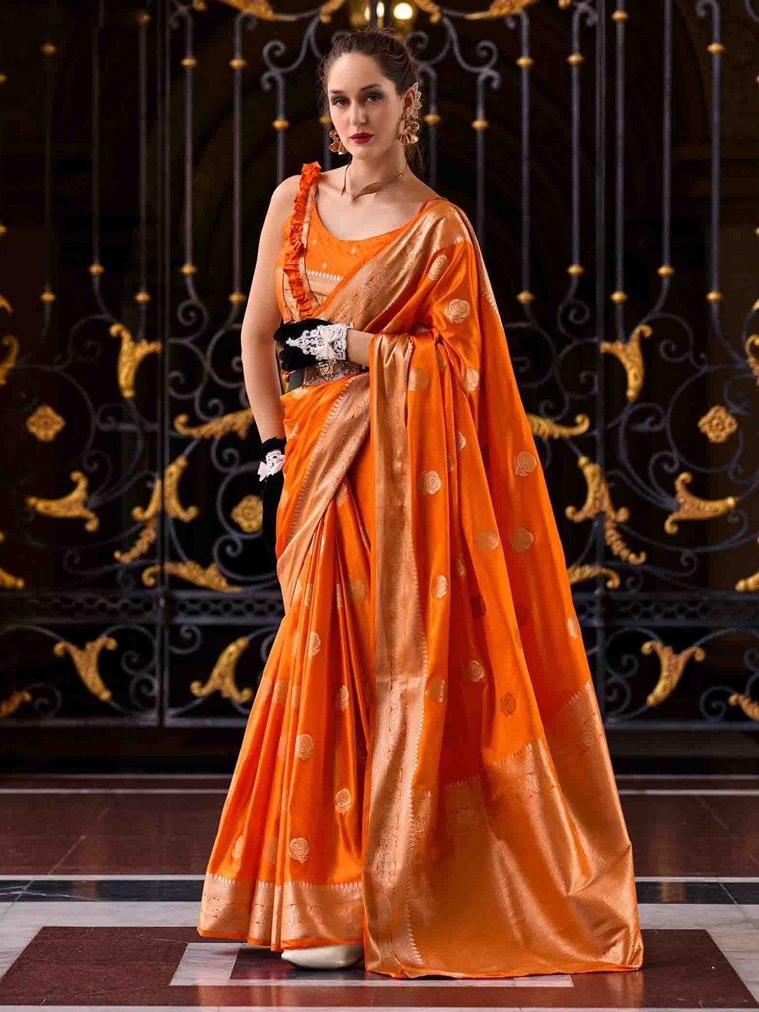 

Mitera Woven Design Zari Work Banarasi Saree, Orange