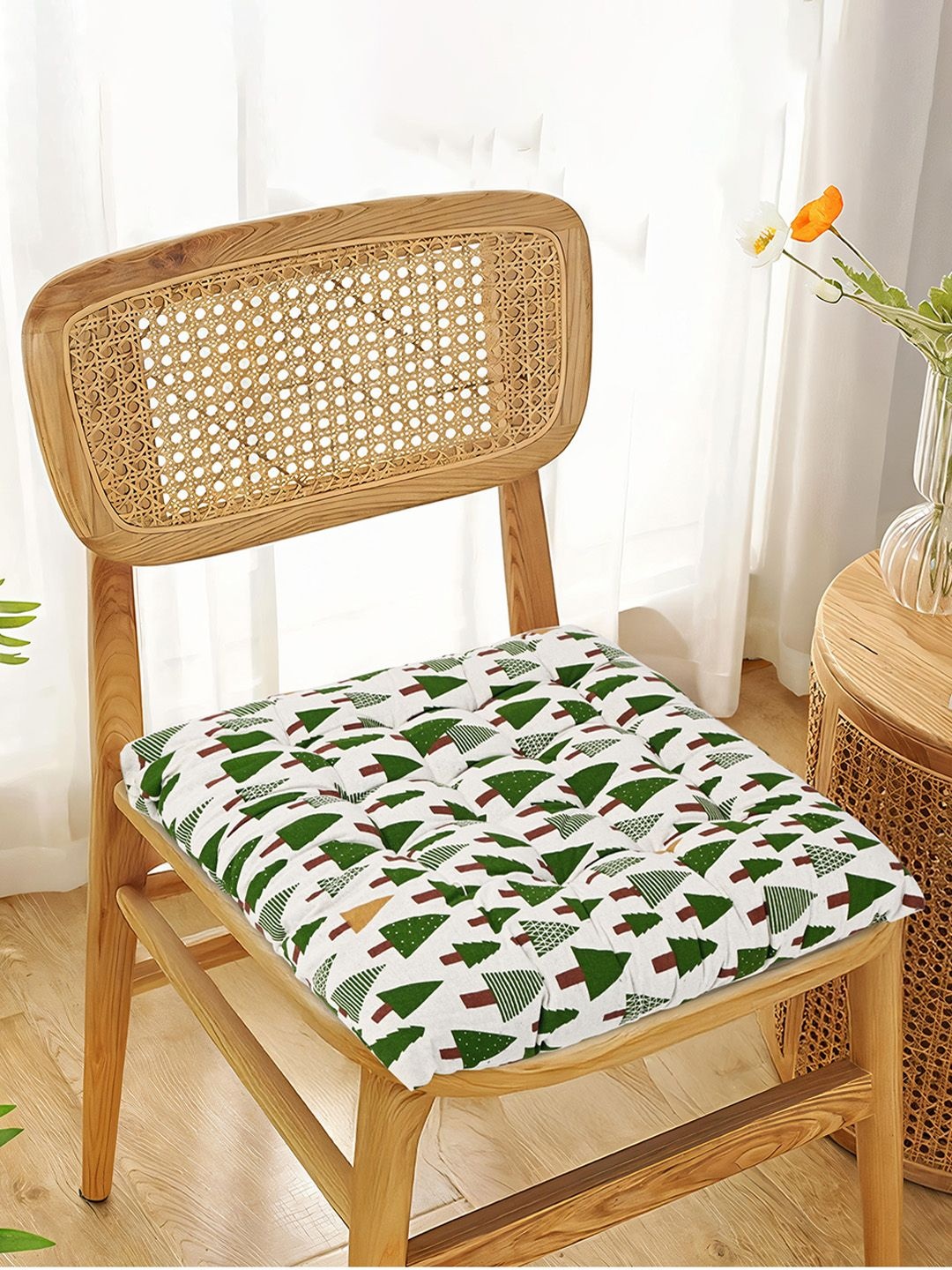 

Kuber Industries Green & White 6 Pieces Printed Cotton Comfort Chair Pads