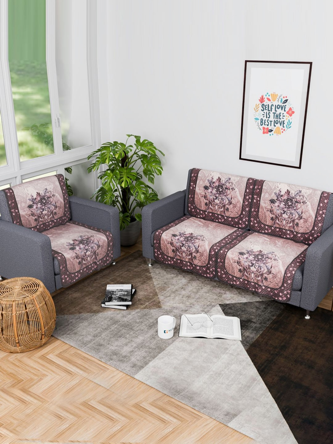 

Aura Brown & Pink 6 Pieces Printed 3 Seater Cotton Sofa Cover