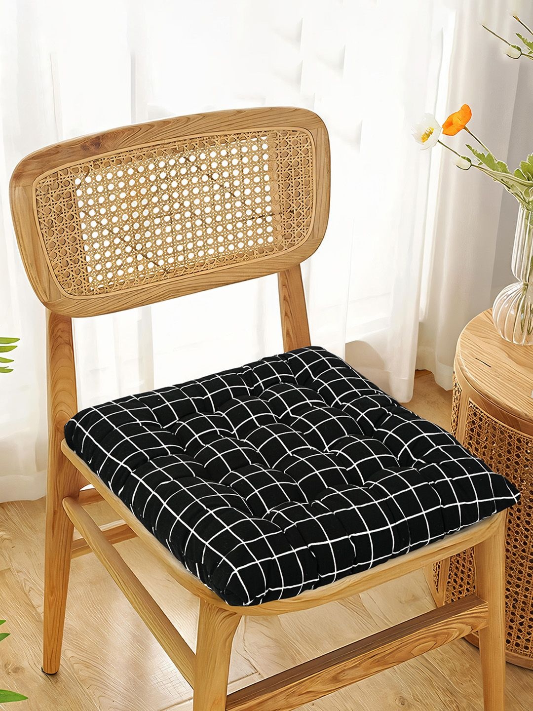 

Kuber Industries Black Printed Cotton Comfort Chair Pads