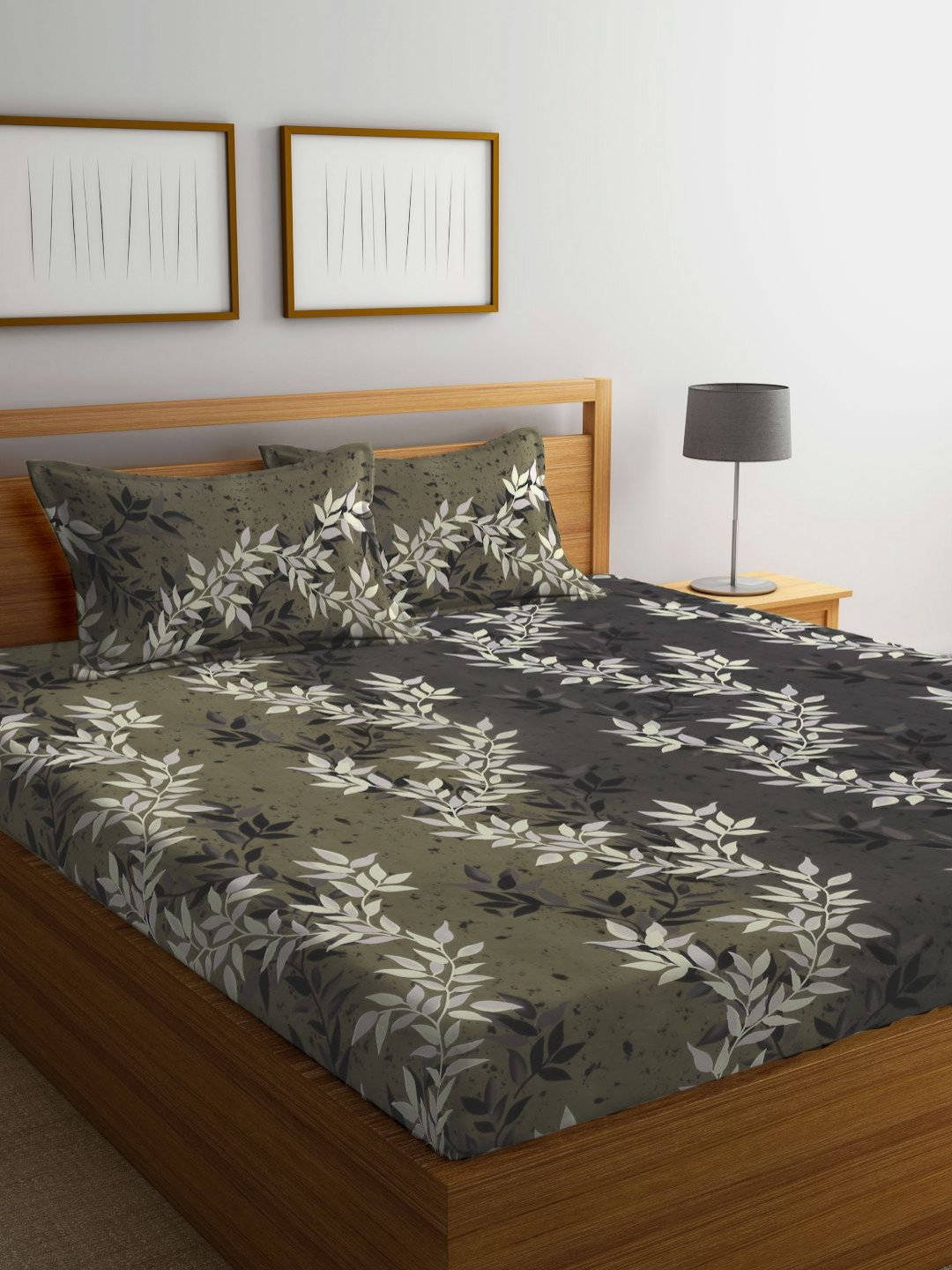 

Myntra Elegant Homes Grey & White Floral Printed 300 TC King Bedsheet Set 2.5 m X 2.2 m