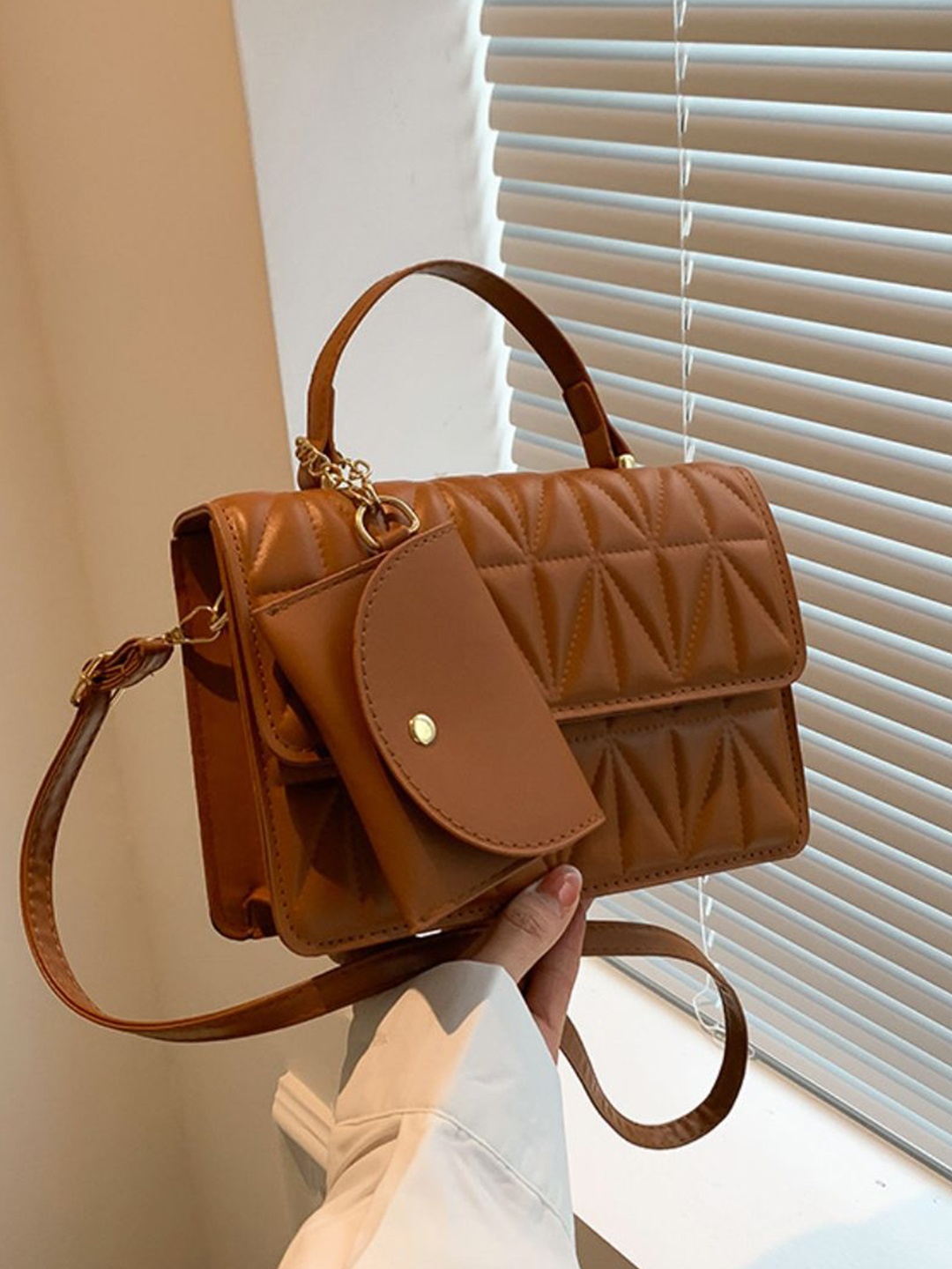 

DressBerry PU Structured Satchel, Tan