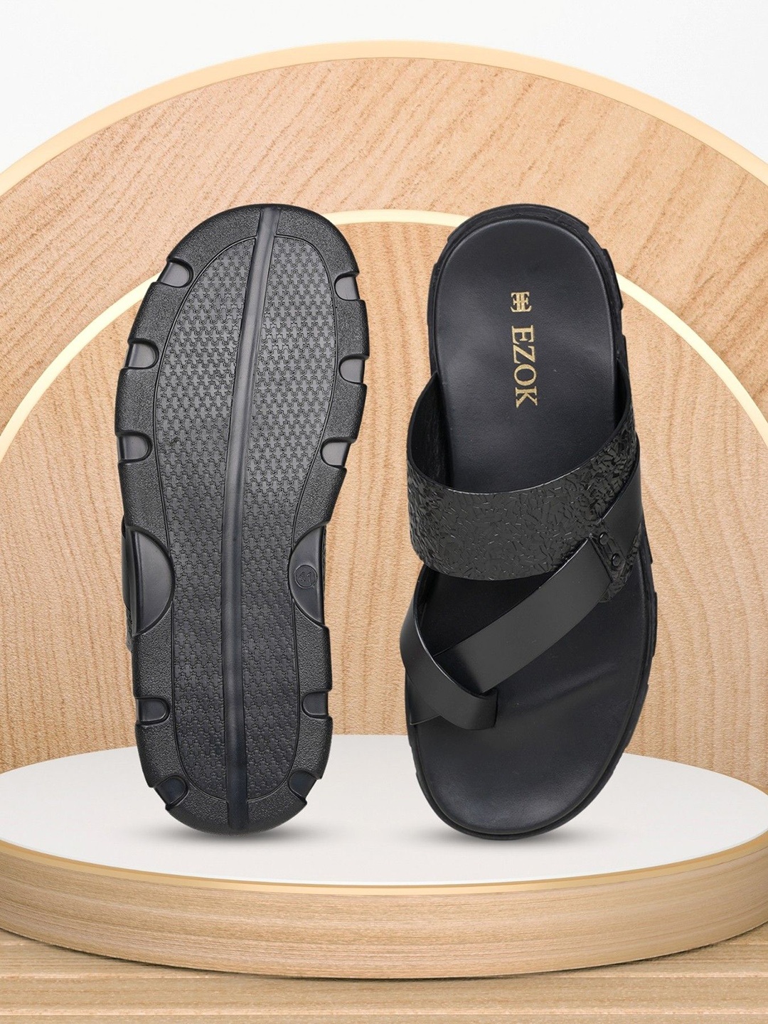 

EZOK Men Leather Comfort Sandals, Black