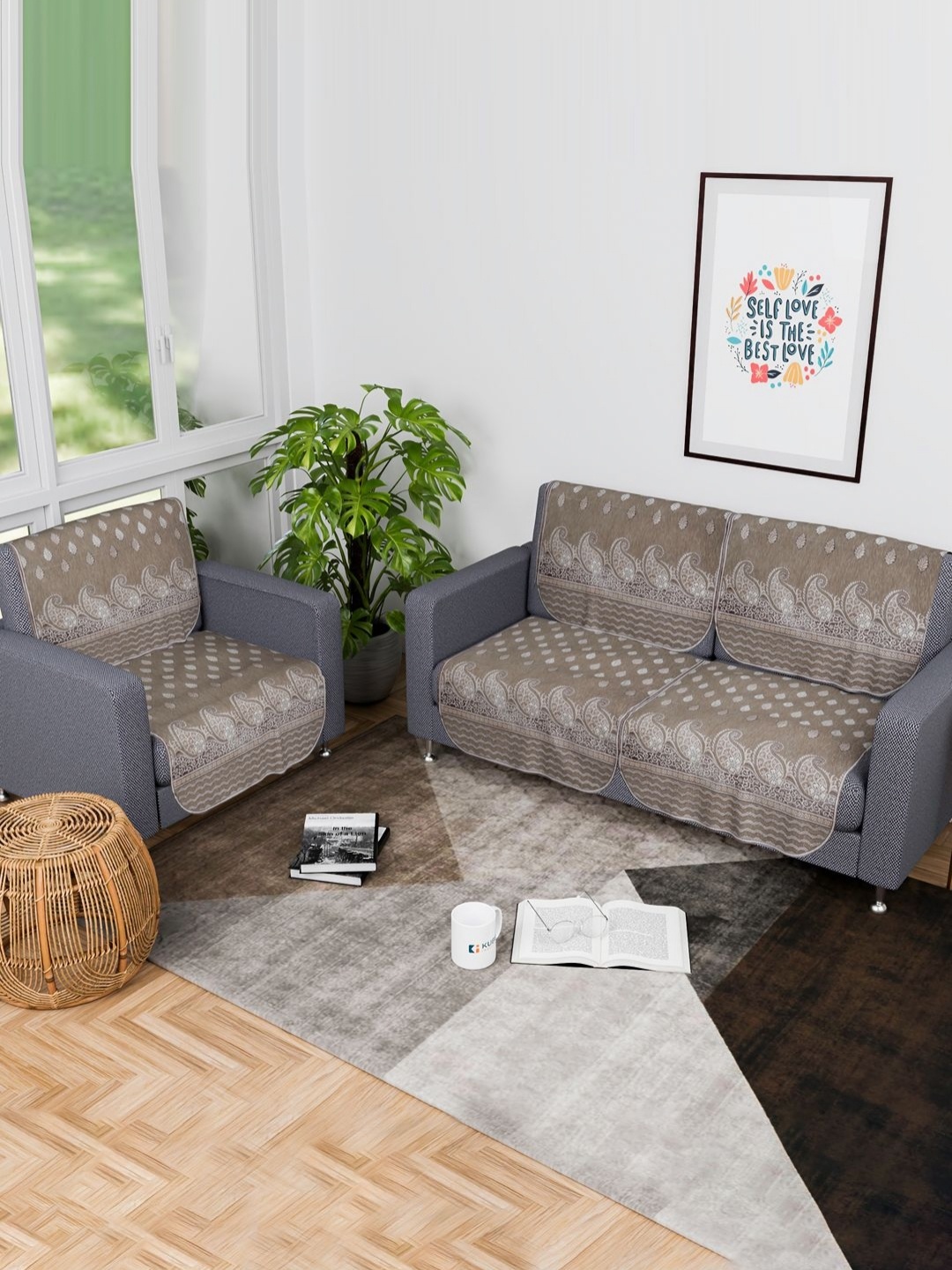 

Aura Brown & White 6 Pieces Floral Printed 3 Seater Cotton Sofa Cover