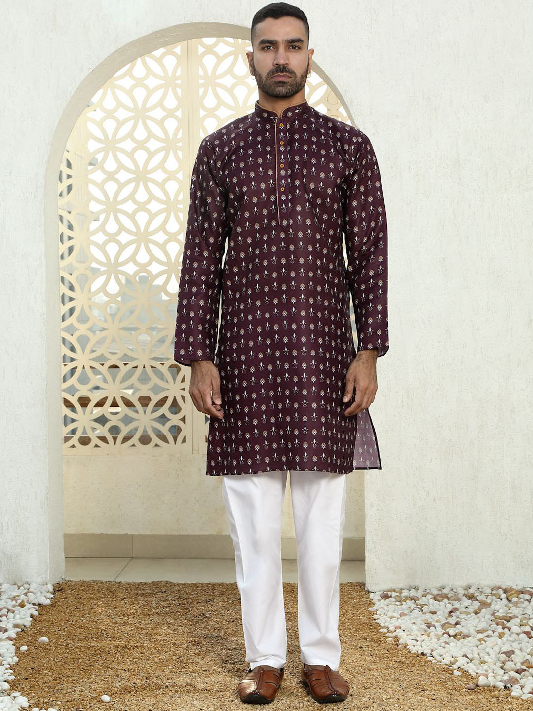 

KRAFT INDIA Men Floral Printed Regular Kurta with Pyjamas, Burgundy