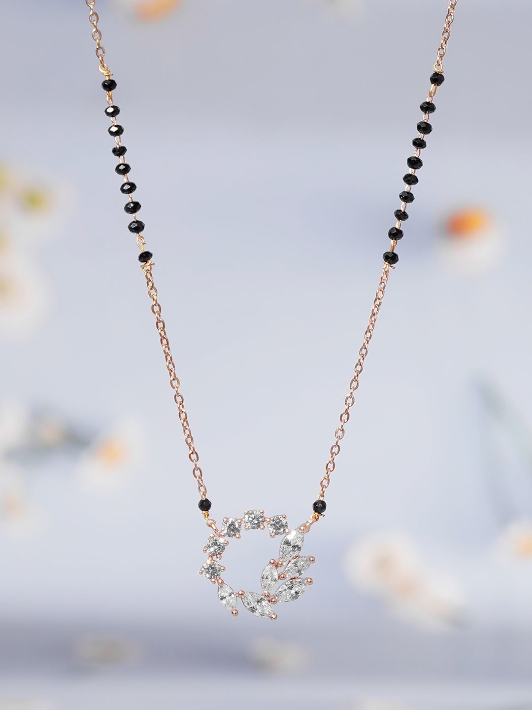 

SWASHAA Rose Gold-Plated Crystals Studded & Beaded Mangalsutra