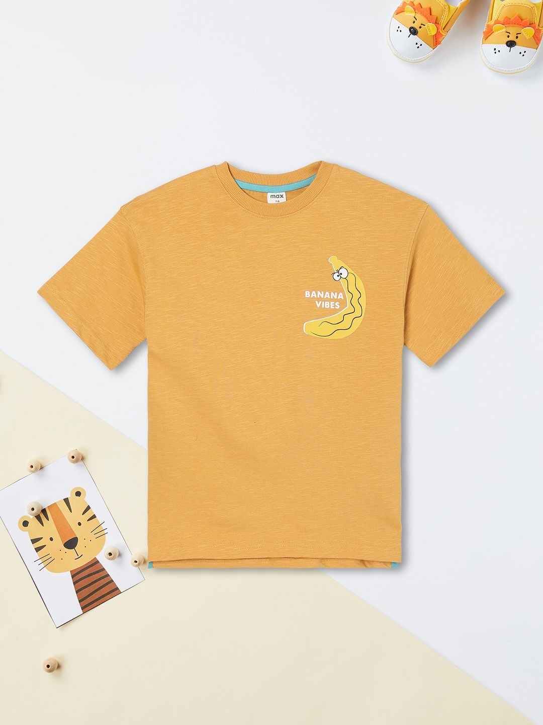 

max Boys Graphic Printed Round Neck Cotton T-shirt, Yellow