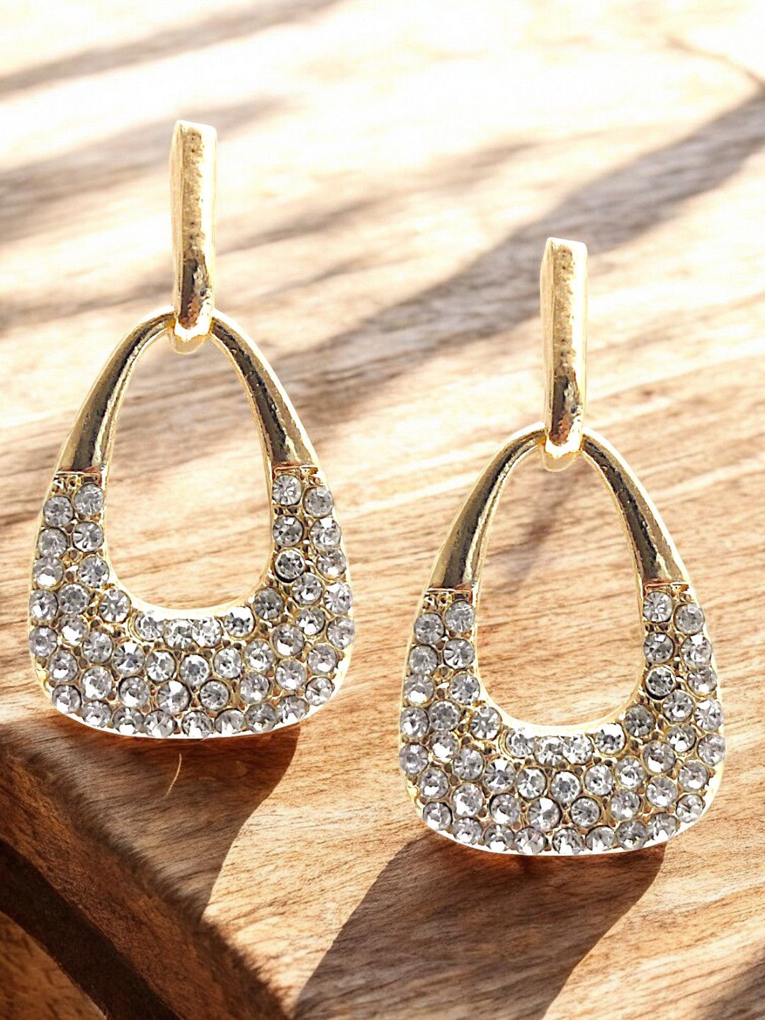 

DressBerry Crystals Studded Contemporary Shaped Drop Earrings, Gold