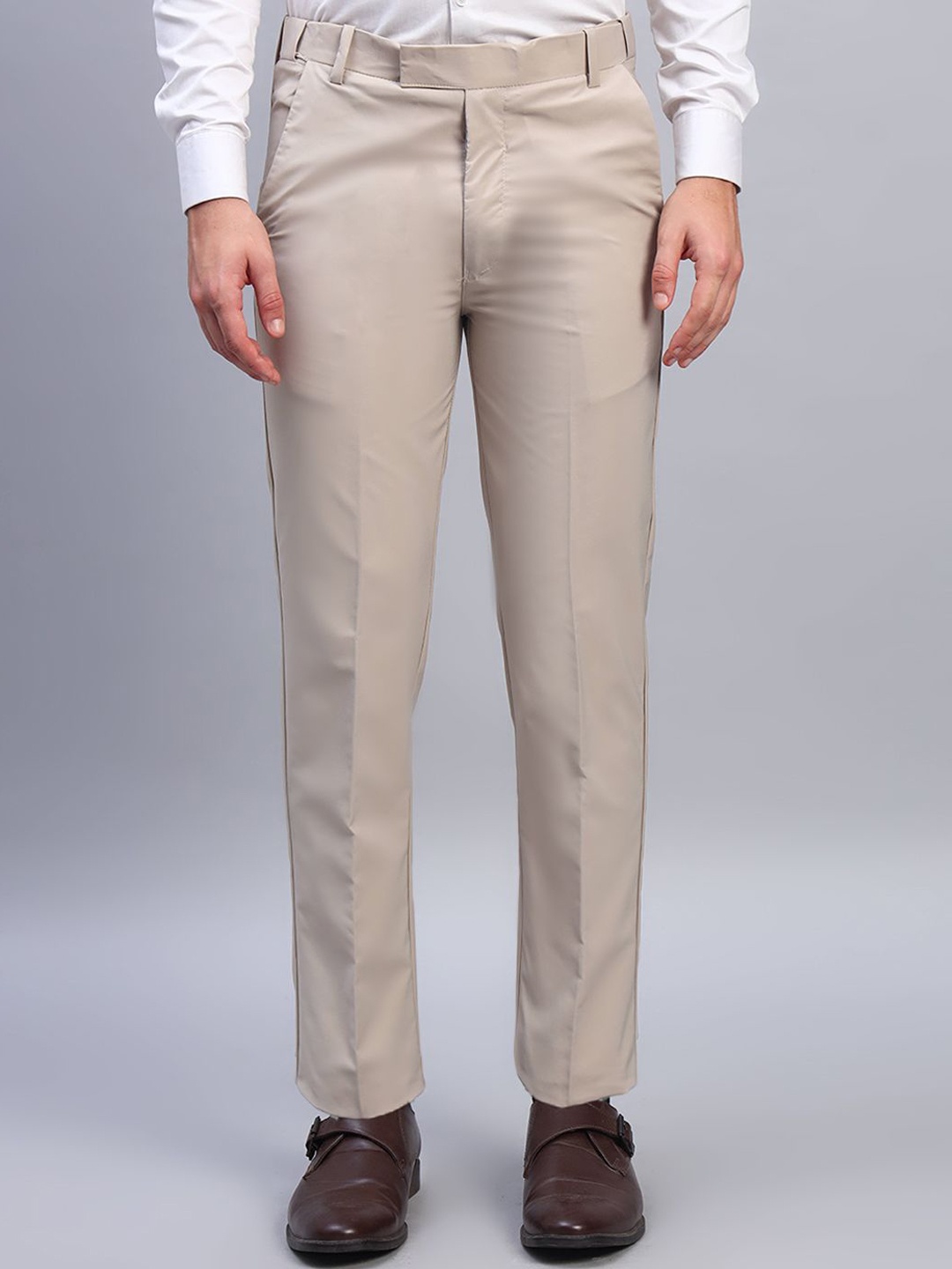 

AXNIS Men Ultra Slim Fit Trousers, Cream