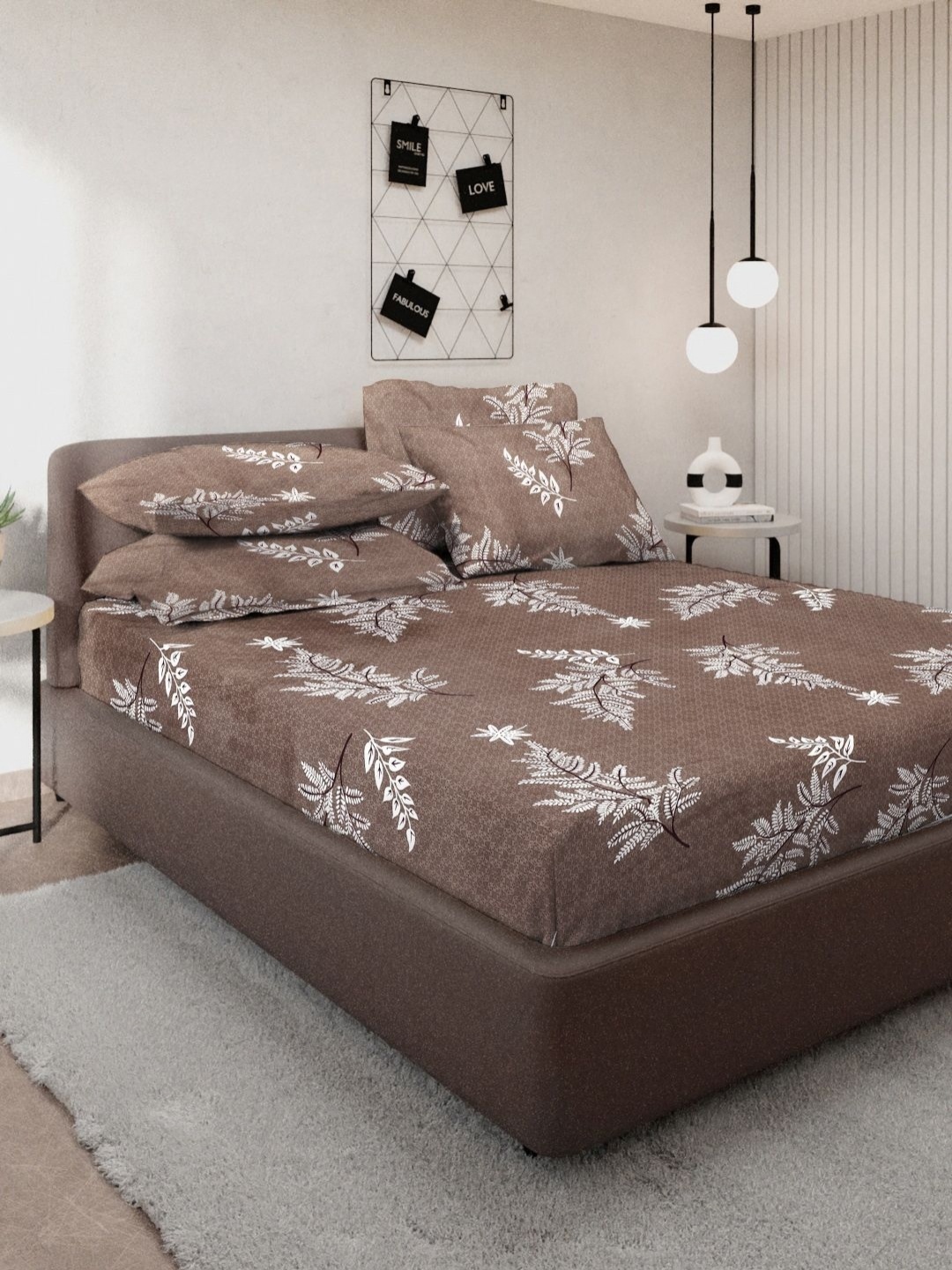 

Myntra Elegant Homes Brown Printed 300 TC Fitted King Bedsheet Set- 2.50 m x 2.25 m