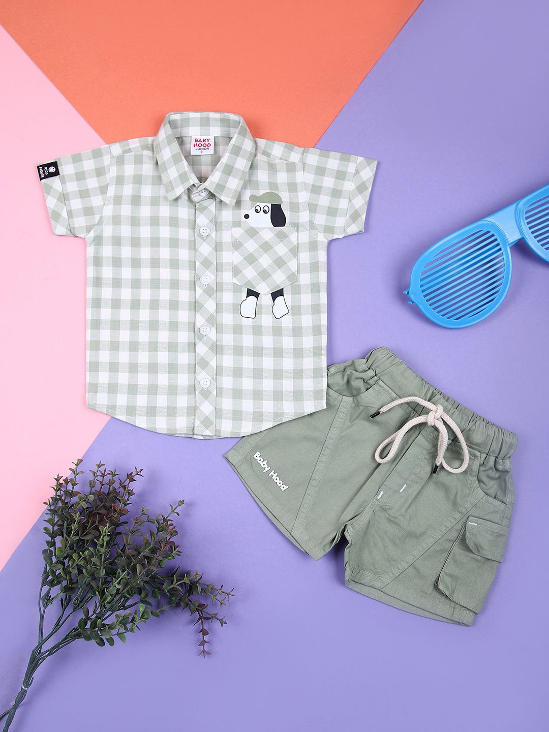

V-Mart Boys Shirt with Shorts, Green