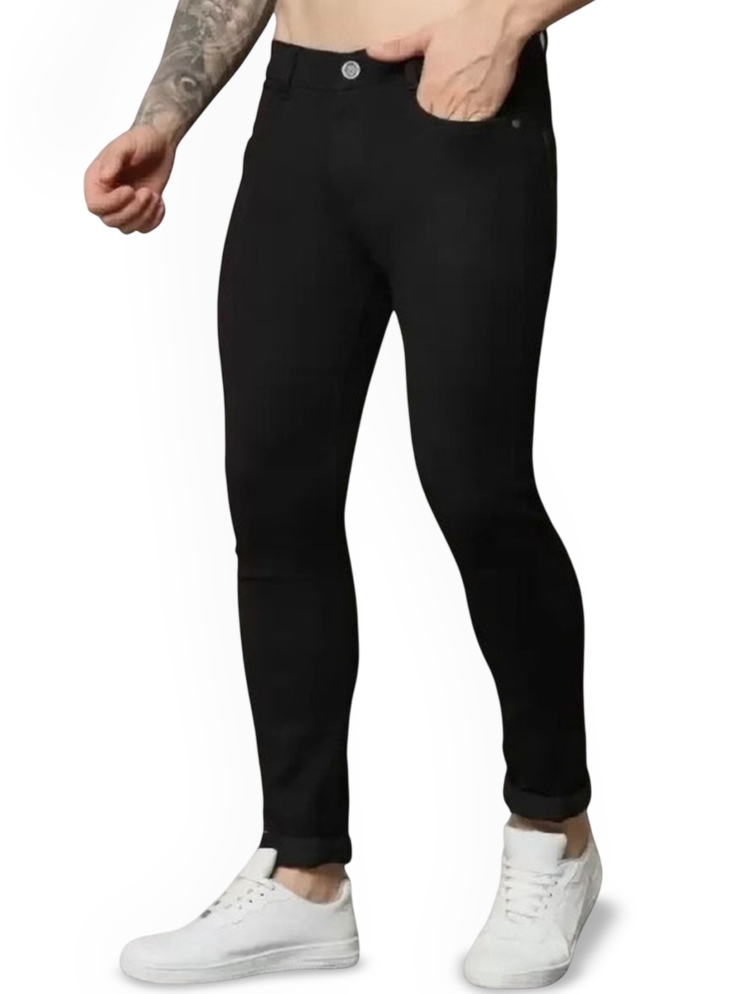 

COMFITS Men Classic Slash Knee Stretchable Jeans, Black