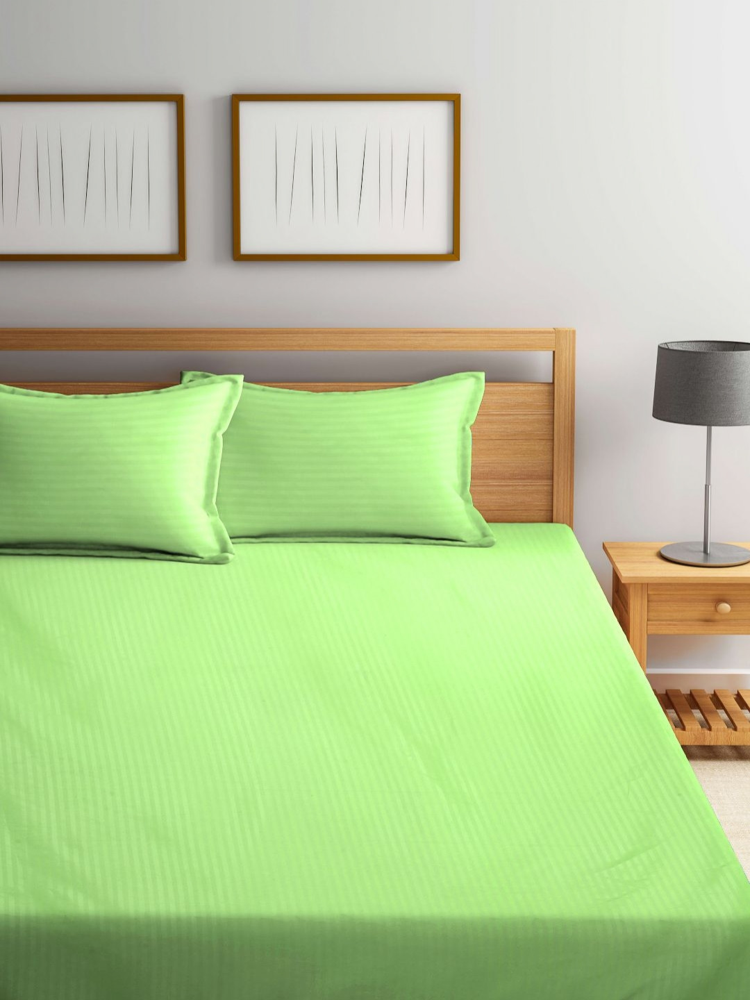 

Myntra Elegant Homes Green Printed 300 TC Fitted King Bedsheet Set- 2.70 m x 2.70 m