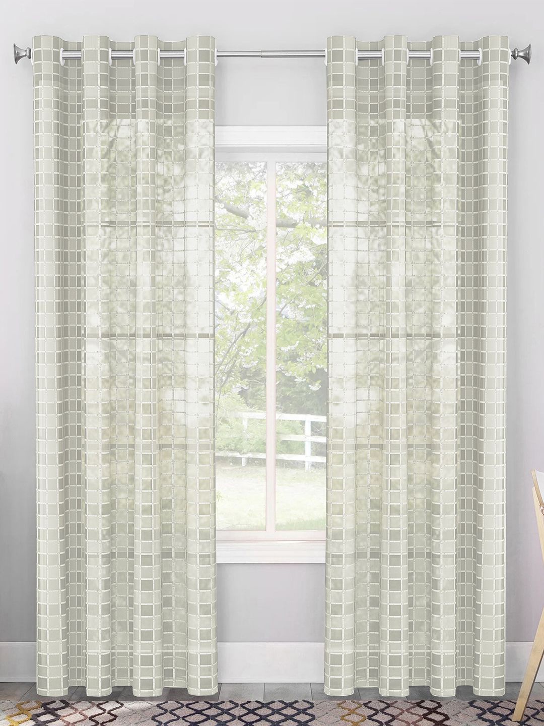 

Story@home Serene Off White Set of 2 Geometric Sheer Door Curtains