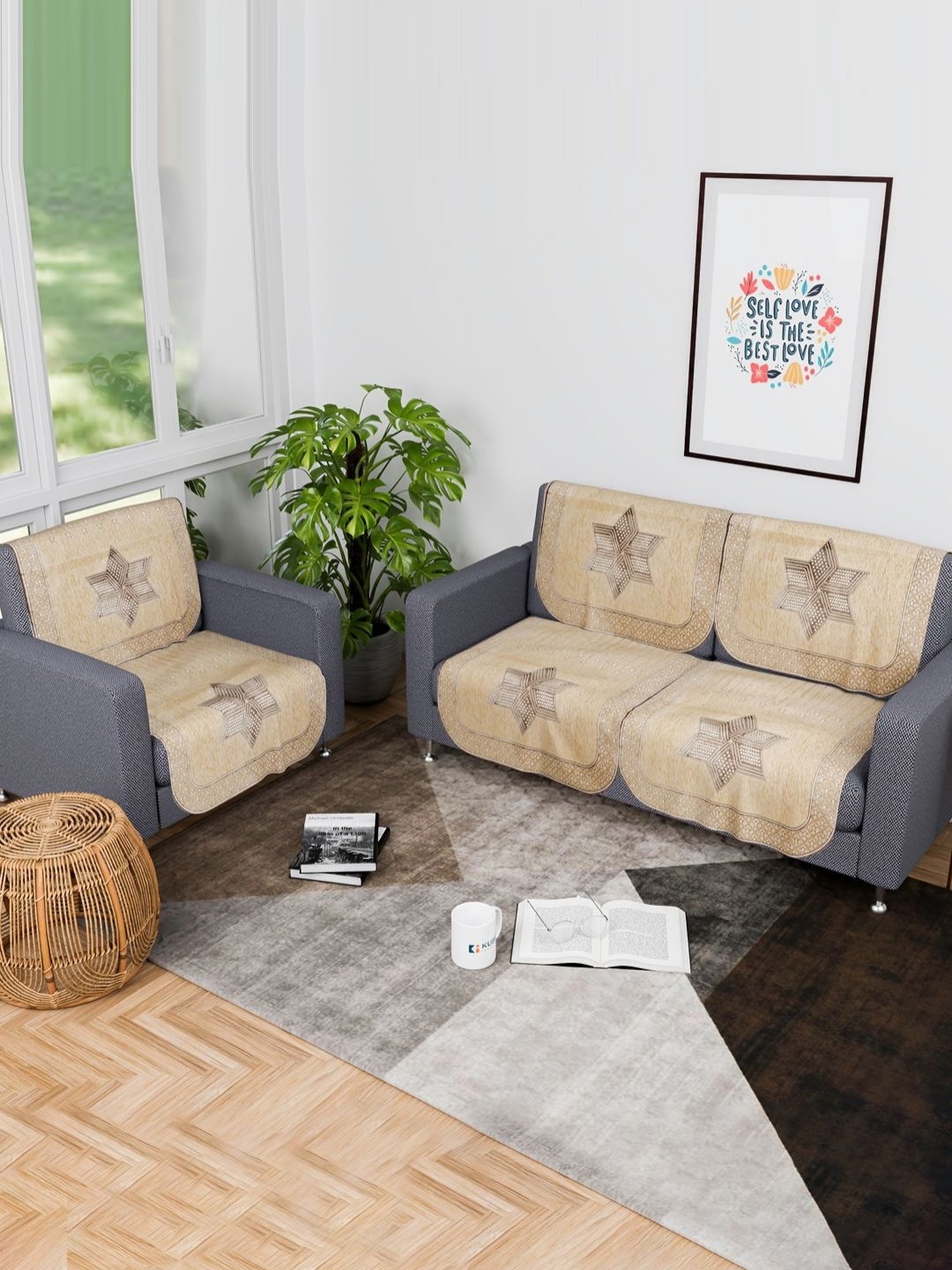 

Aura Cream-Coloured 6 Pieces Star Printed 3 Seater Cotton Sofa Covers