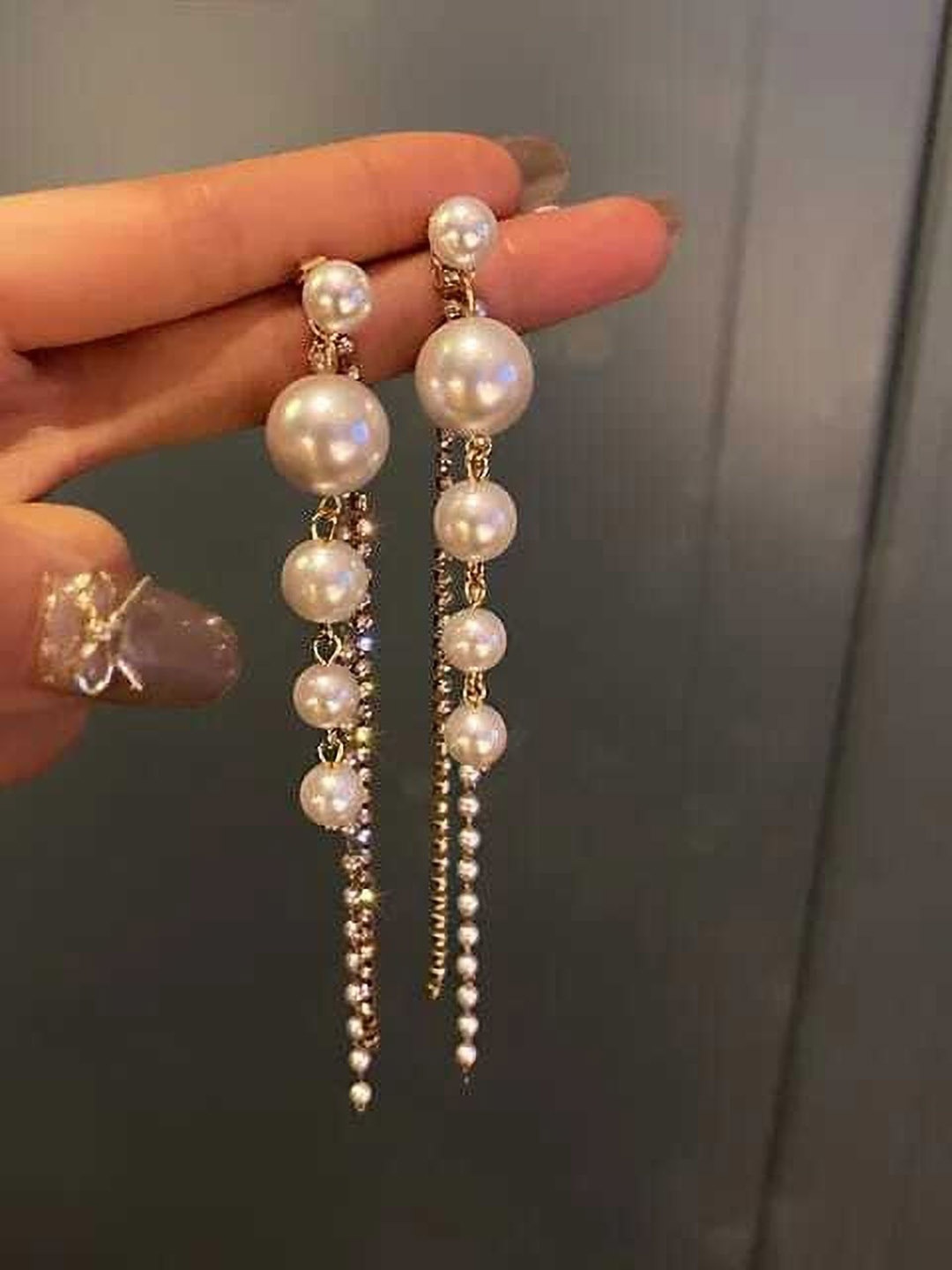 

Celestique Contemporary Pearls Drop Earrings, White