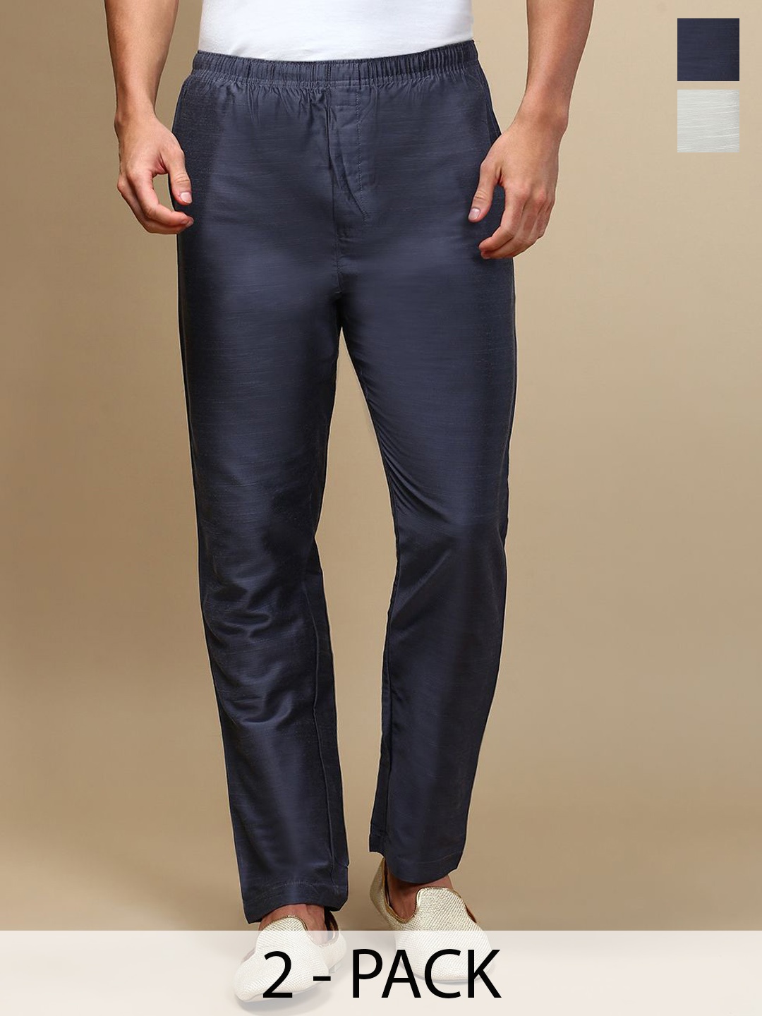

WHITE HEART Men Pack Of 2 Mid Rise Pyjamas, Navy blue