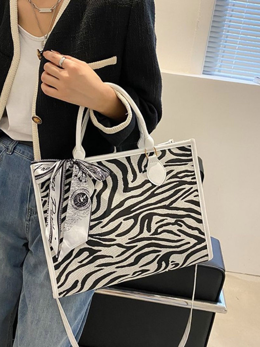 

DressBerry Animal Printed PU Tote Bag, Black