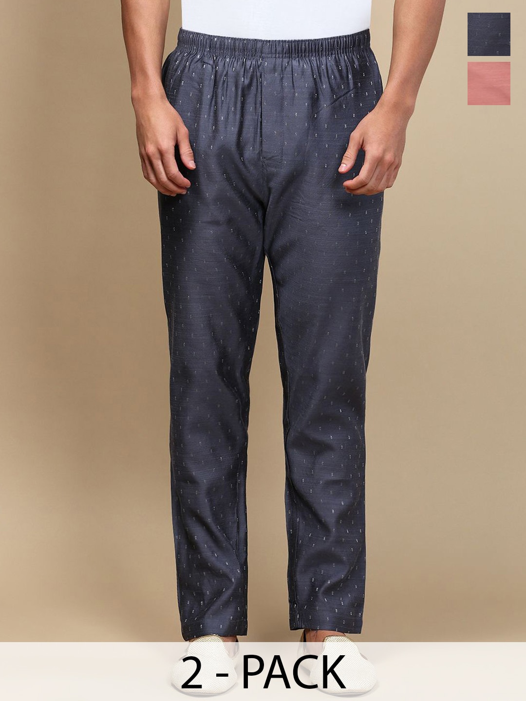 

WHITE HEART Men Pack Of 2 Printed Relaxed Fit Pyjamas, Grey