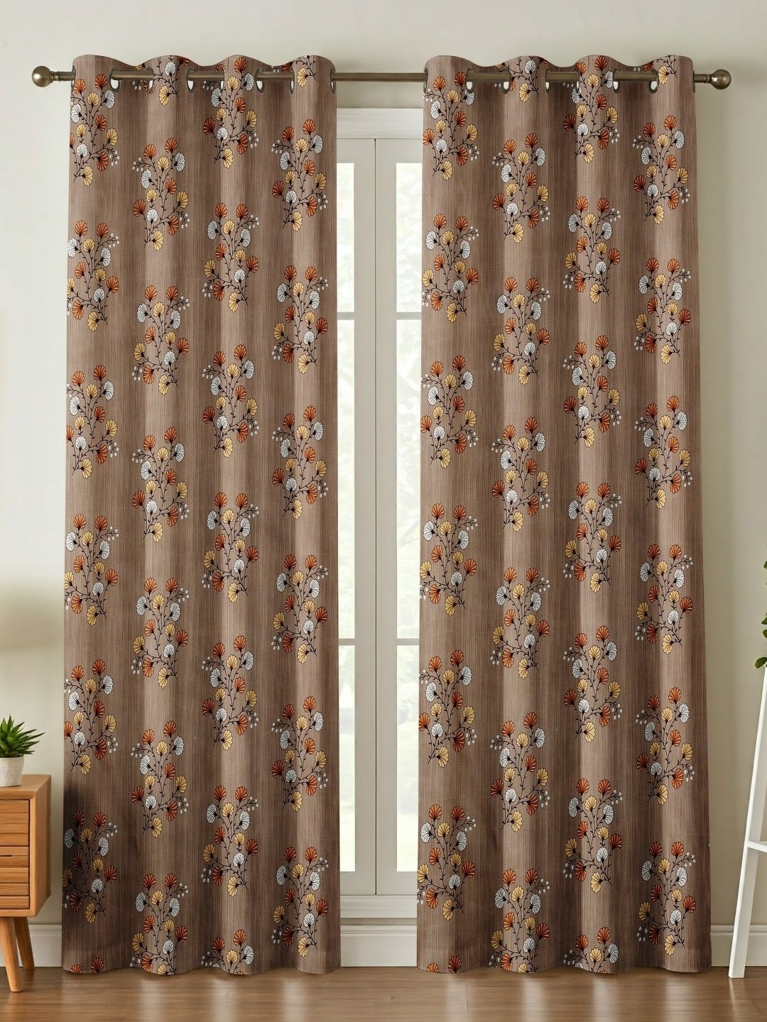 

Galaxy Home Decor Brown 2 Pieces Floral Printed Long Door Curtain