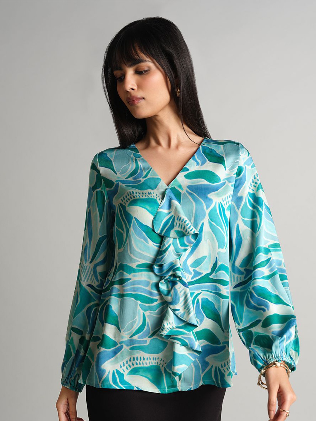 

AND Print Shirt Style Top, Blue