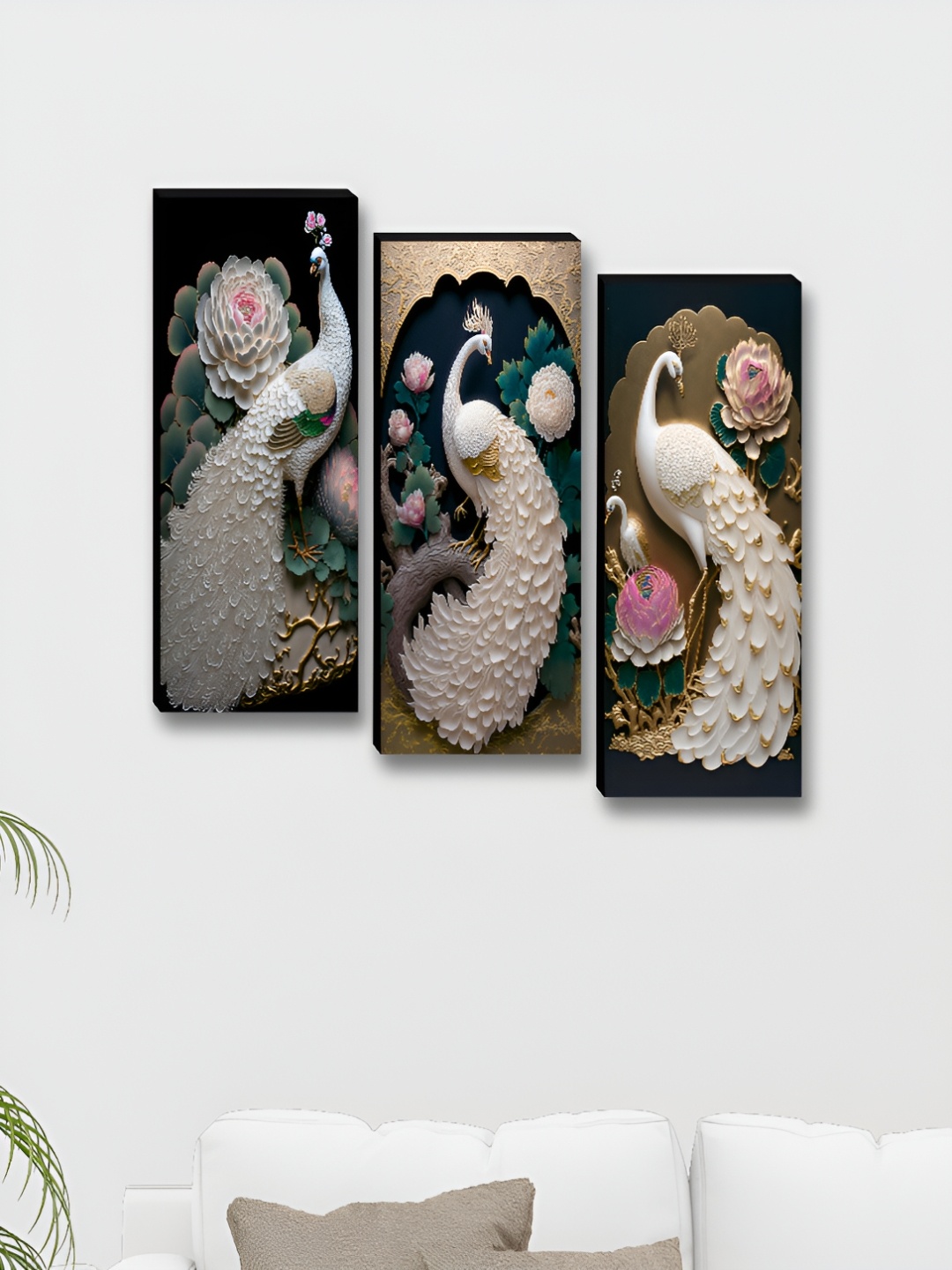 

Myntra Elegant Homes Brown & Green 3 Pieces Peacock Printed Wooden Wall Paintings