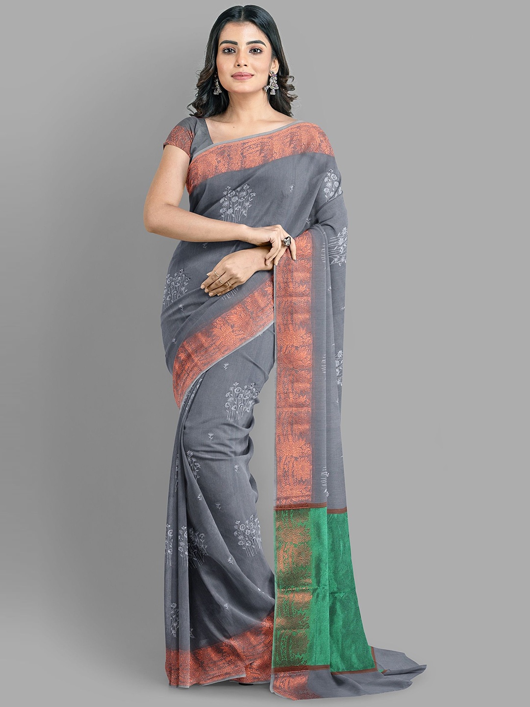 

The Chennai Silks Woven Design Embroidered Embellished Sambalpuri Saree, Grey