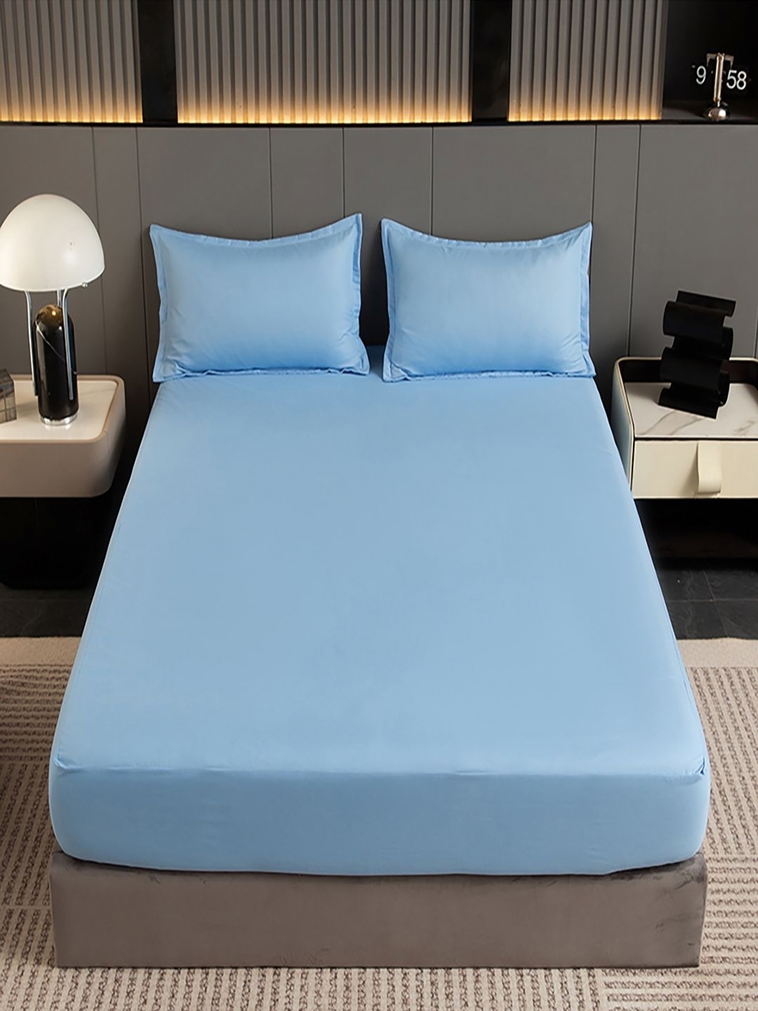 

JC HOME Blue 140 TC Fitted Single Bedsheet Set 2 m x 1.2 m