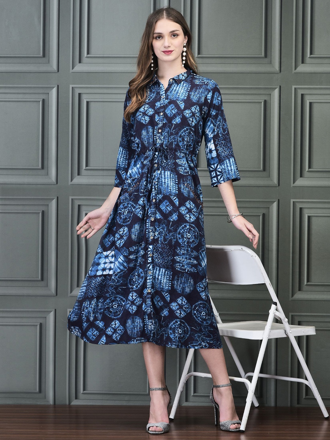 

Shree Women Printed Fit & Flare Midi Dress, Blue