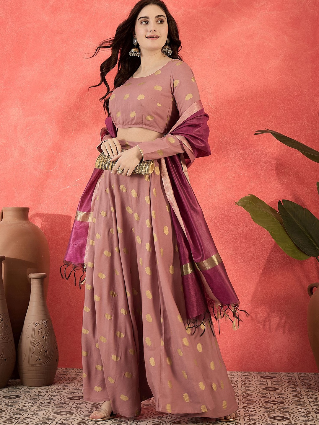 

Sangria Floral Printed Lehenga With Choli & Dupatta, Mauve