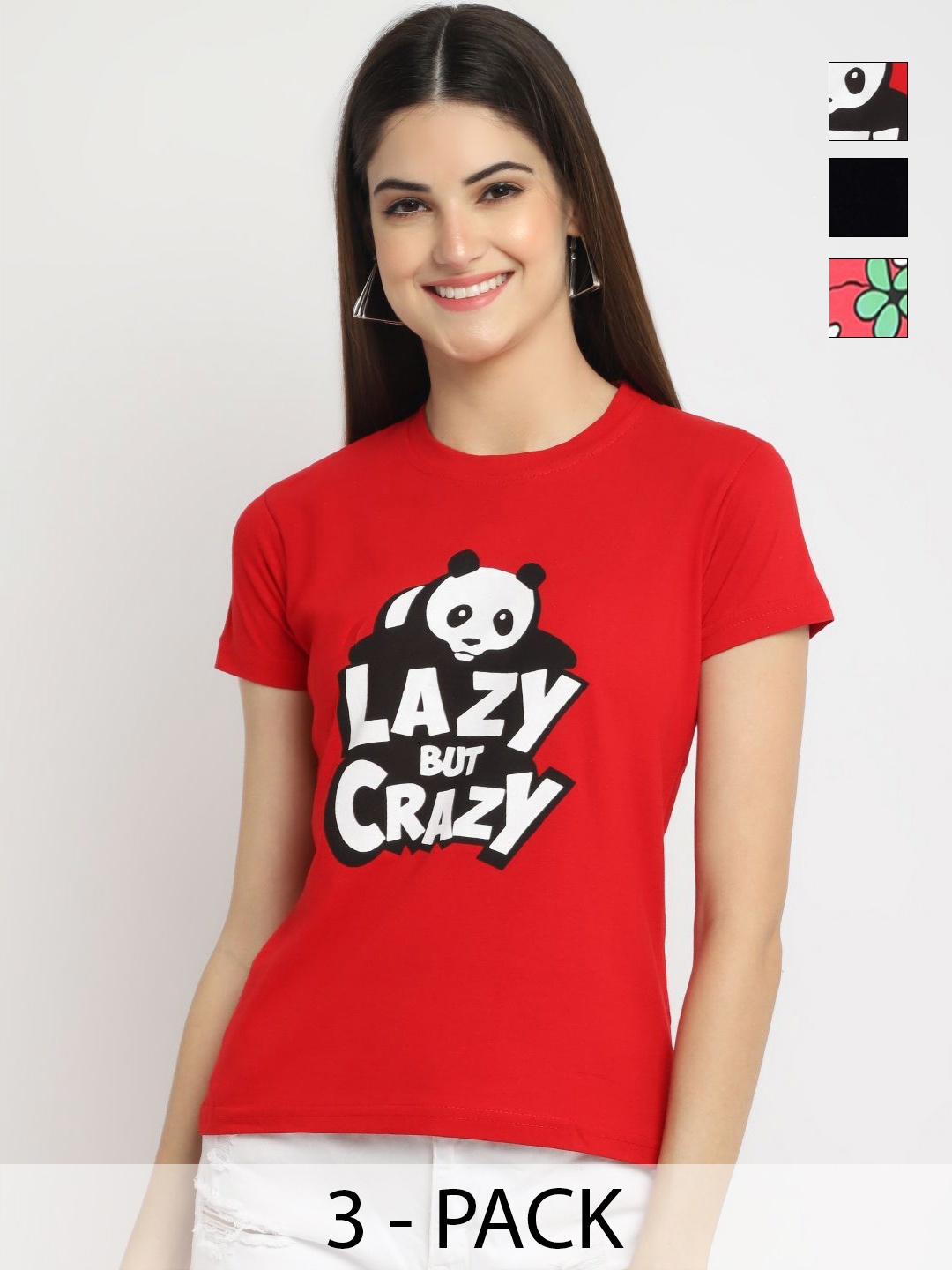 

Dreambe Pack Of 3 Typographic Printed Round Neck T-shirt, Red