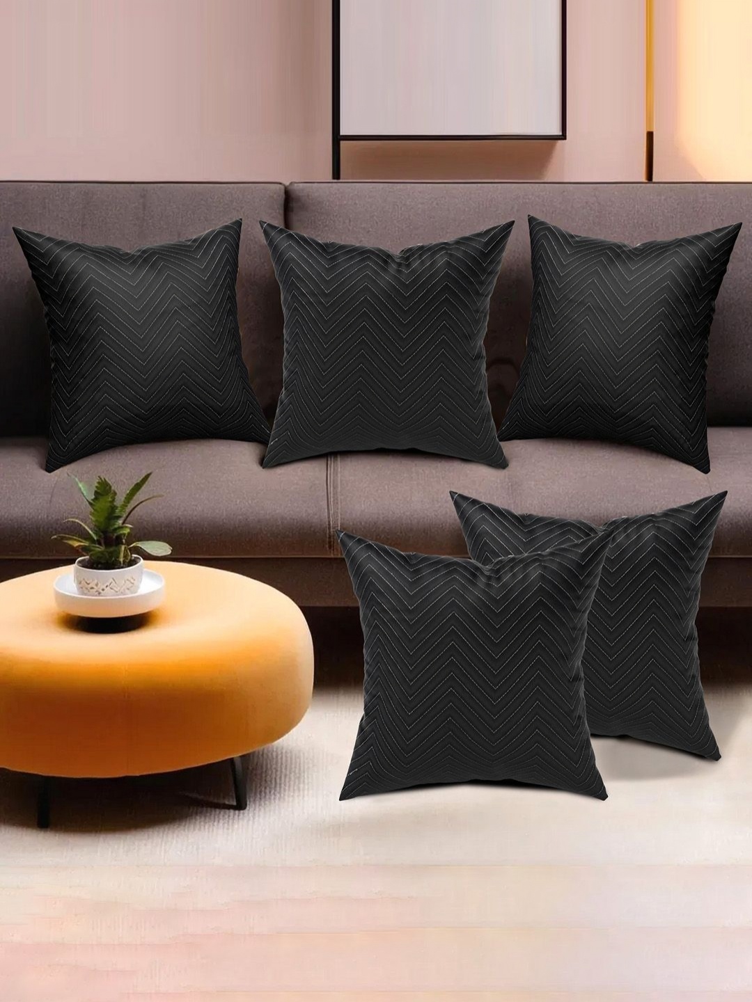 

Myntra Elegant Homes Black 5 Pieces Zig Zag Embroidery Square Cushion Covers
