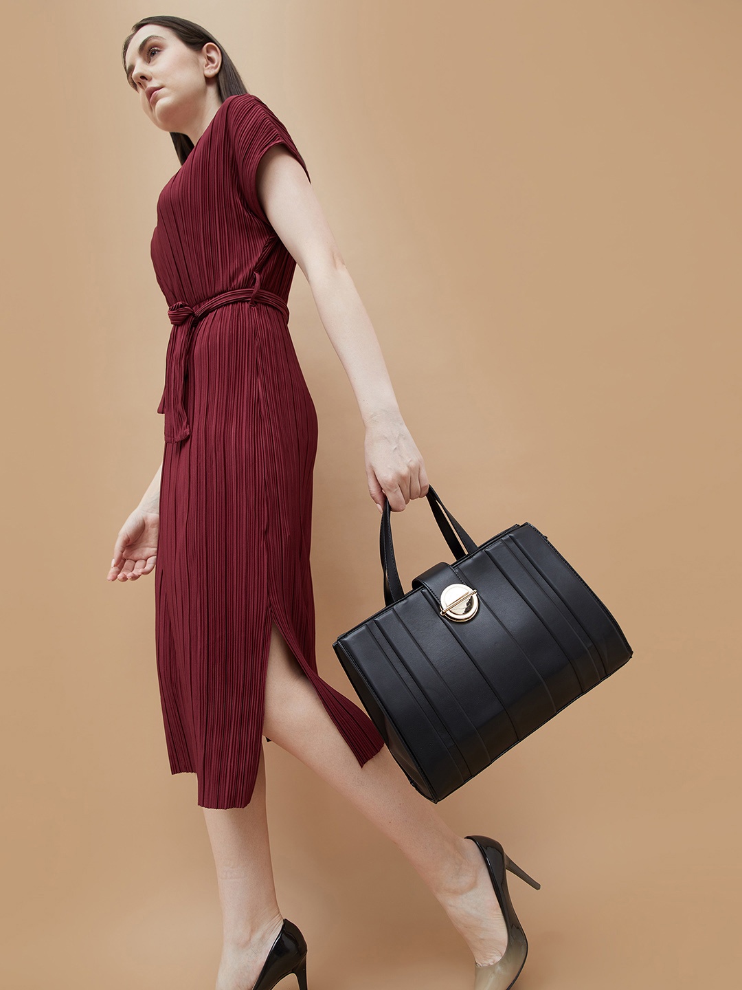 

CODE by Lifestyle PU Structured Handheld Bag with Applique, Black