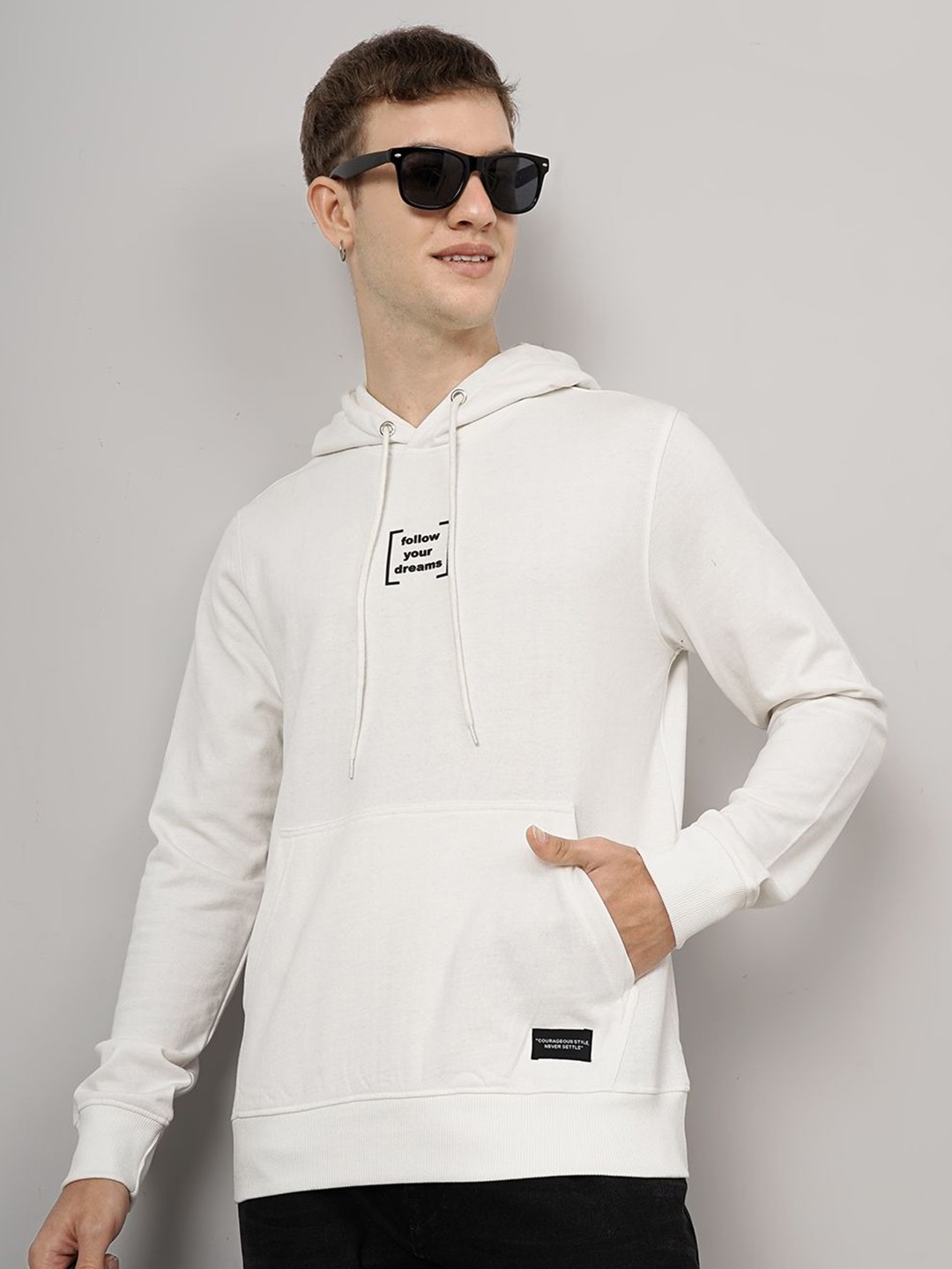 

Genoa Men Typography Printed Hooded Sweatshirt, White
