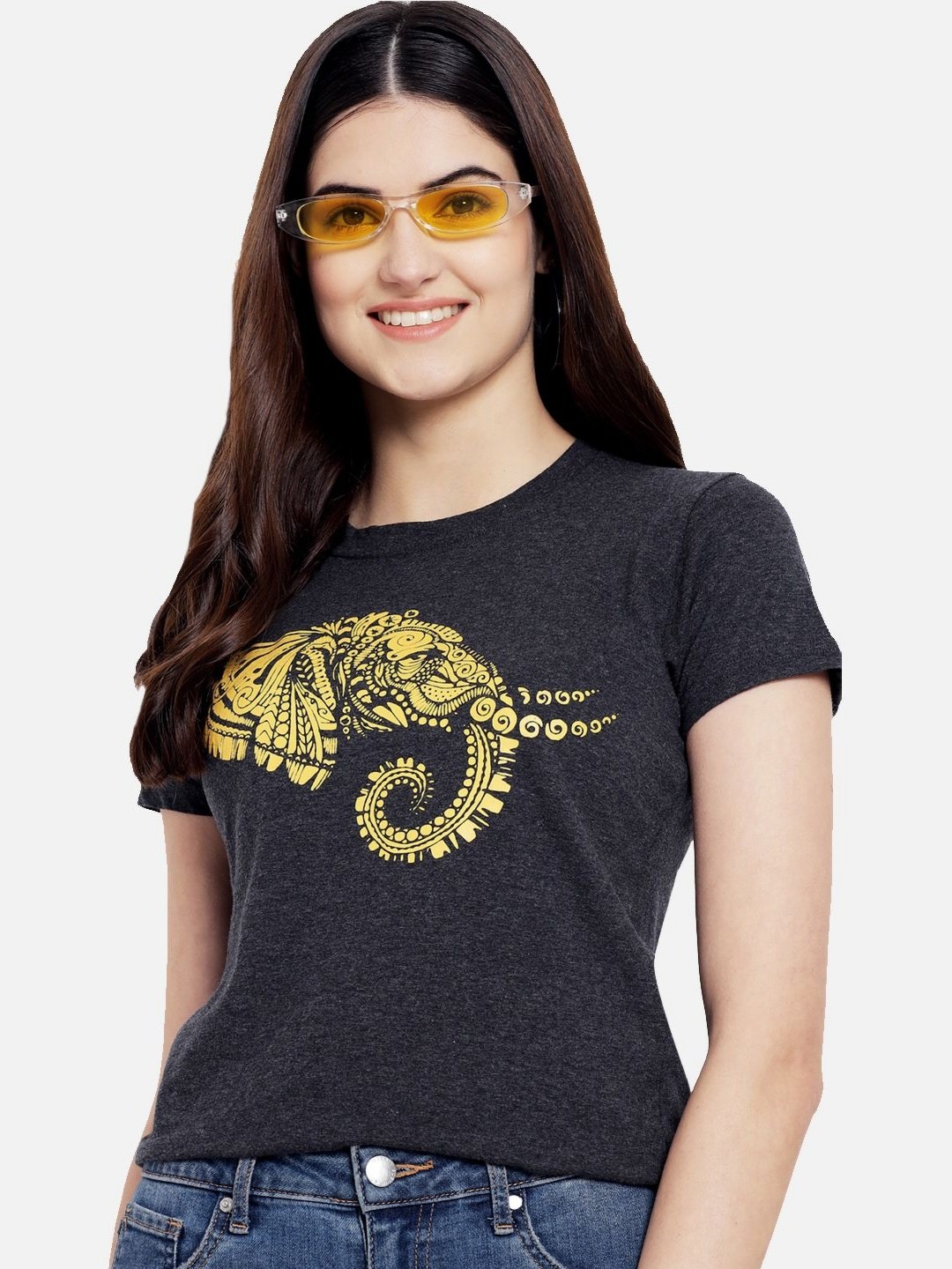 

Dreambe Women Pack of 3 Graphic Printed Round Neck Cotton T-shirts, Charcoal