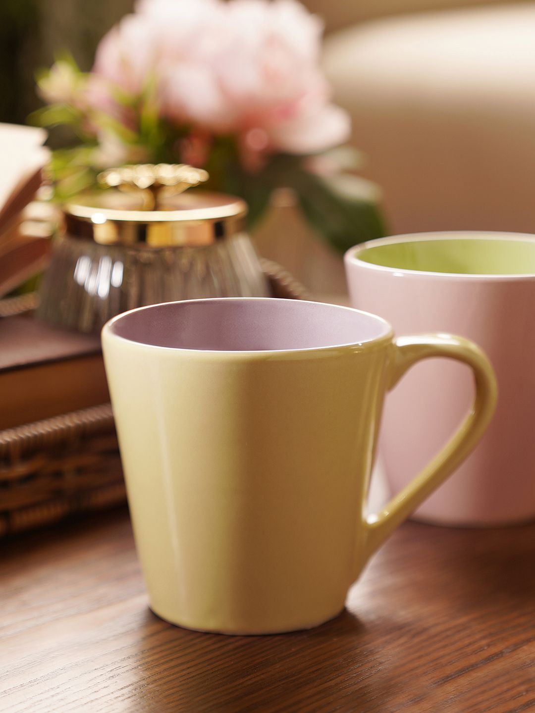 

Pure Home and Living Yellow & Lavender 2 Pieces Ceramic Matte Mugs-300 ml Each