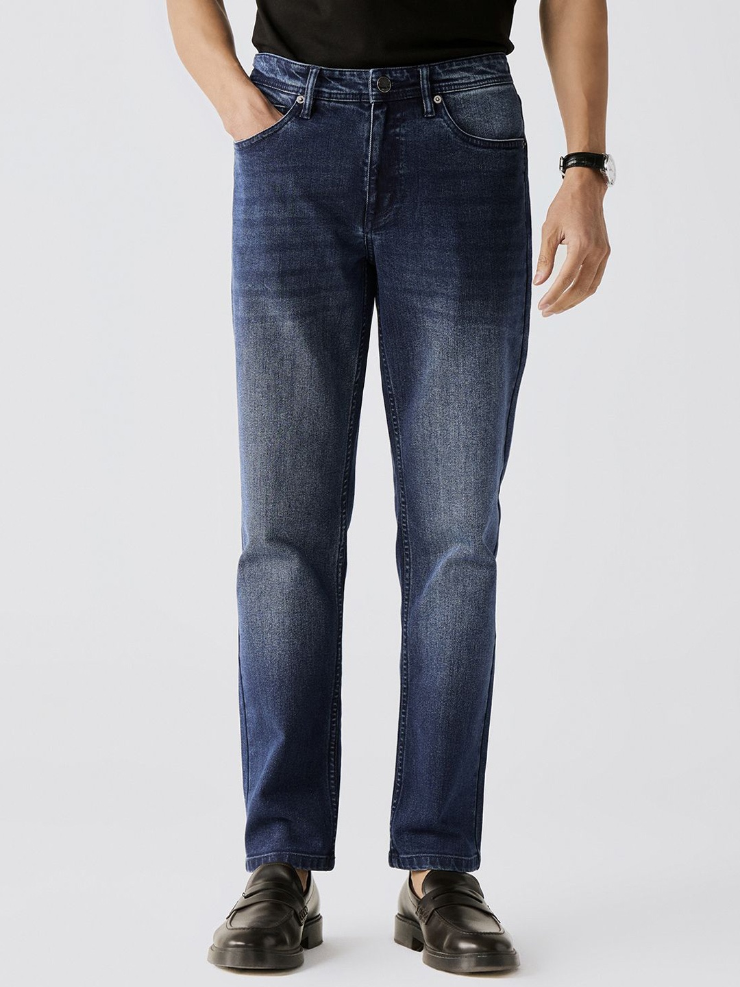 

Andamen Men Casual Twill Woven Placement Embroidery Regular Fit Jeans, Blue