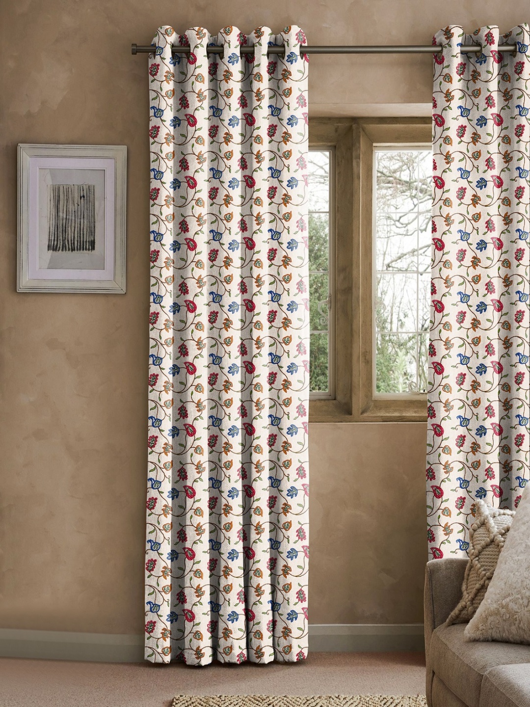

CASABLEU Cream-Coloured Set of 2 Geometric Door Curtain