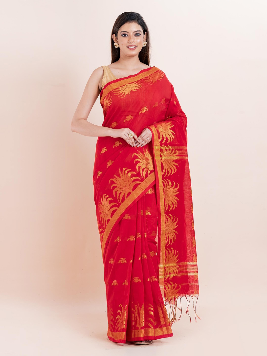 

PUKU Ethnic Motifs Woven Design Saree, Red
