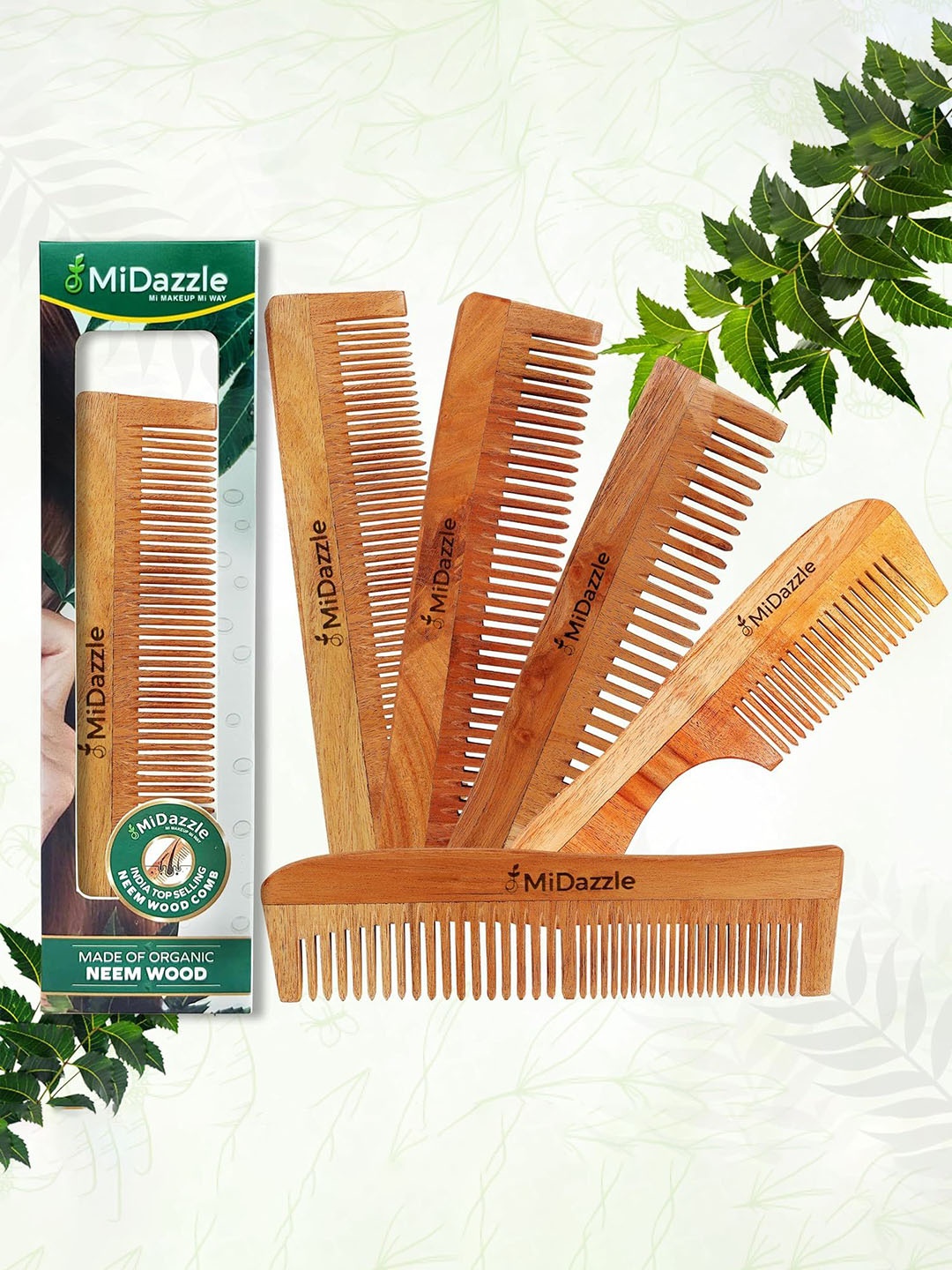 

Omidazzle Set Of 2 Premium Curl Hair Brush & Neem Wood Comb For Hair Styling, Brown