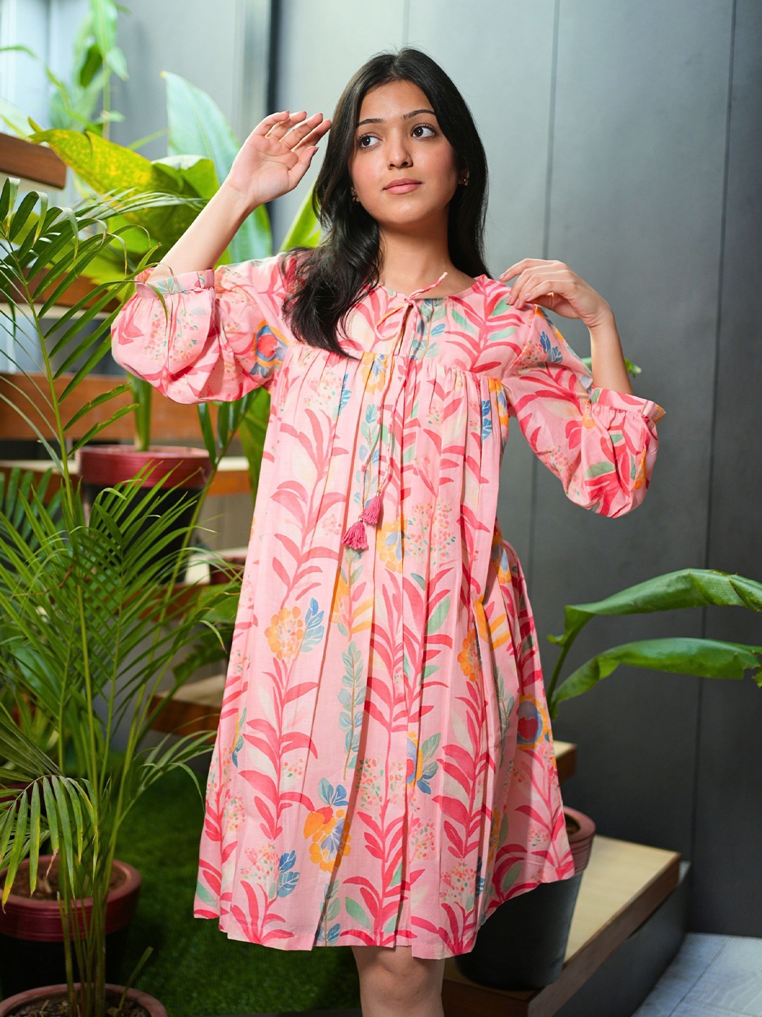 

Shreetatvam Pink Floral Cotton Dress