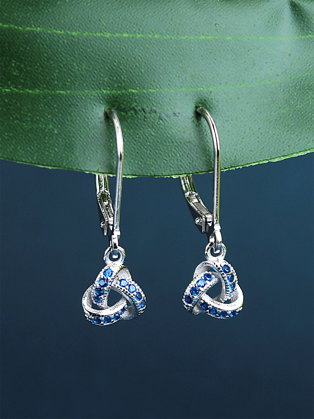 

DEVASHREE 925 Sterling Silver Rhodium-Plated CZ Studded Trinity Knot Drop Earrings