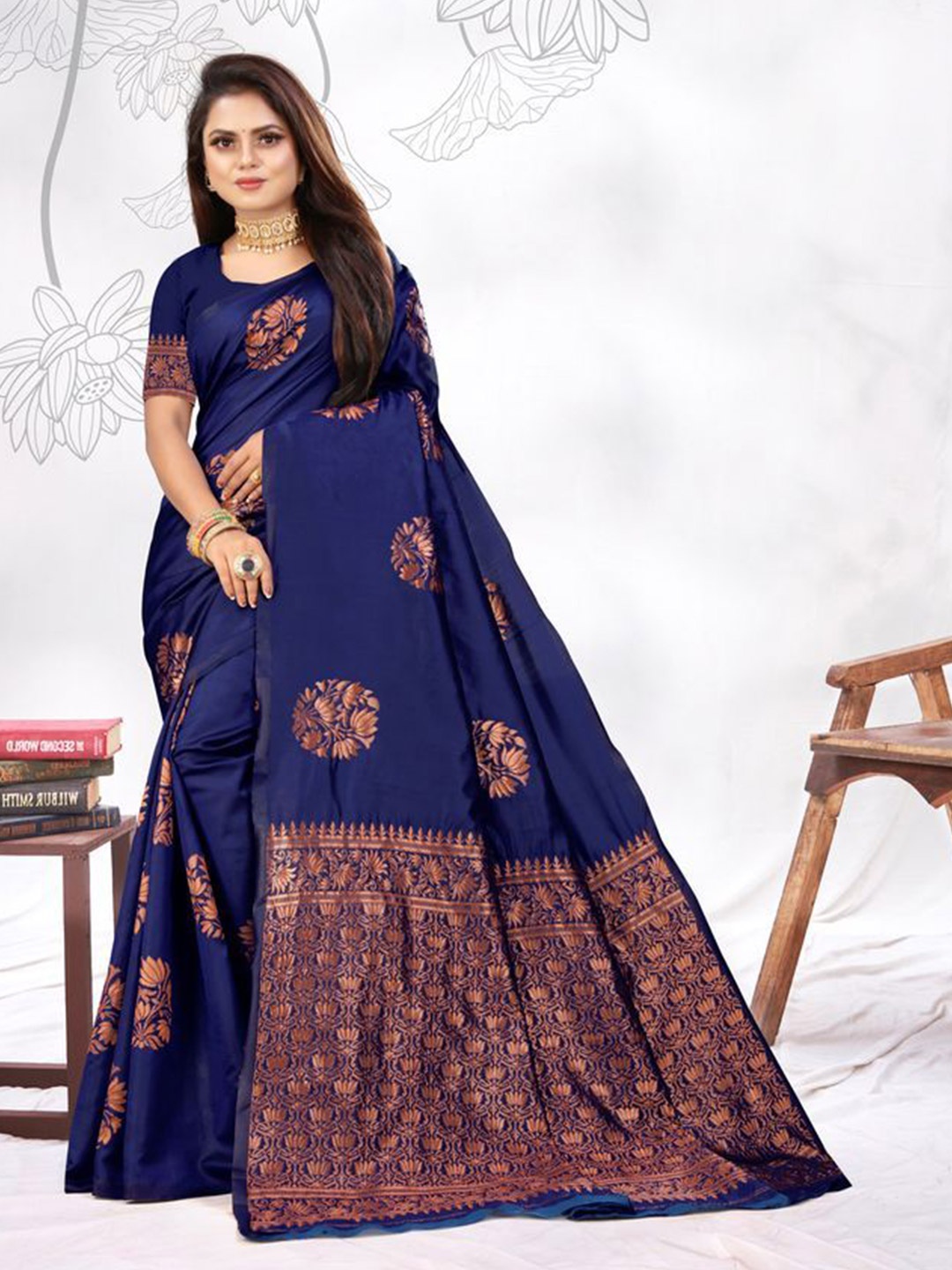 

Exclusiva Woven Design Zari Banarasi Saree, Navy blue