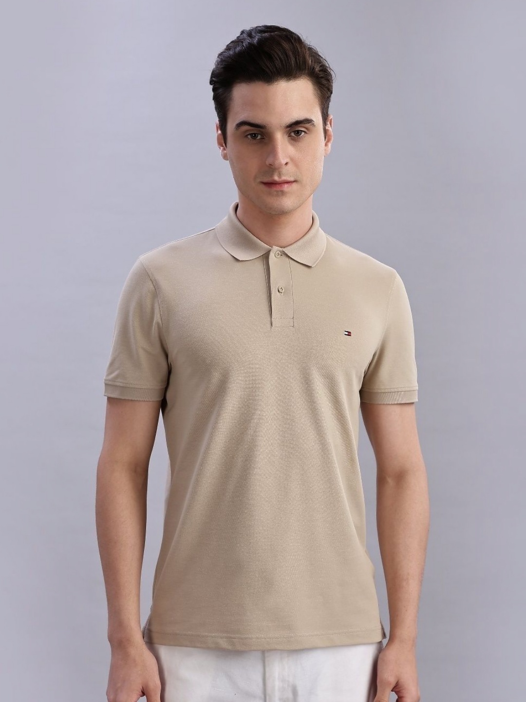 

Tommy Hilfiger Men Solid Polo Collar Cotton T-shirt, Khaki