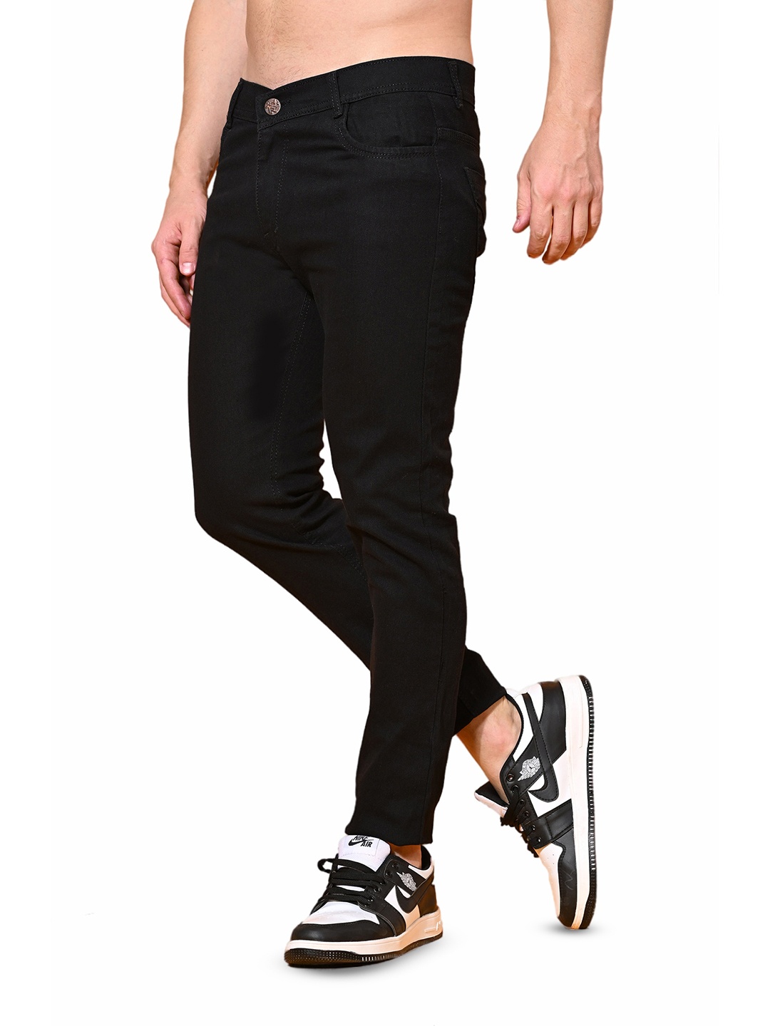

COMFITS Men Classic Mid Rise Dark Shade No Fade Clean Look Stretchable Jeans, Black