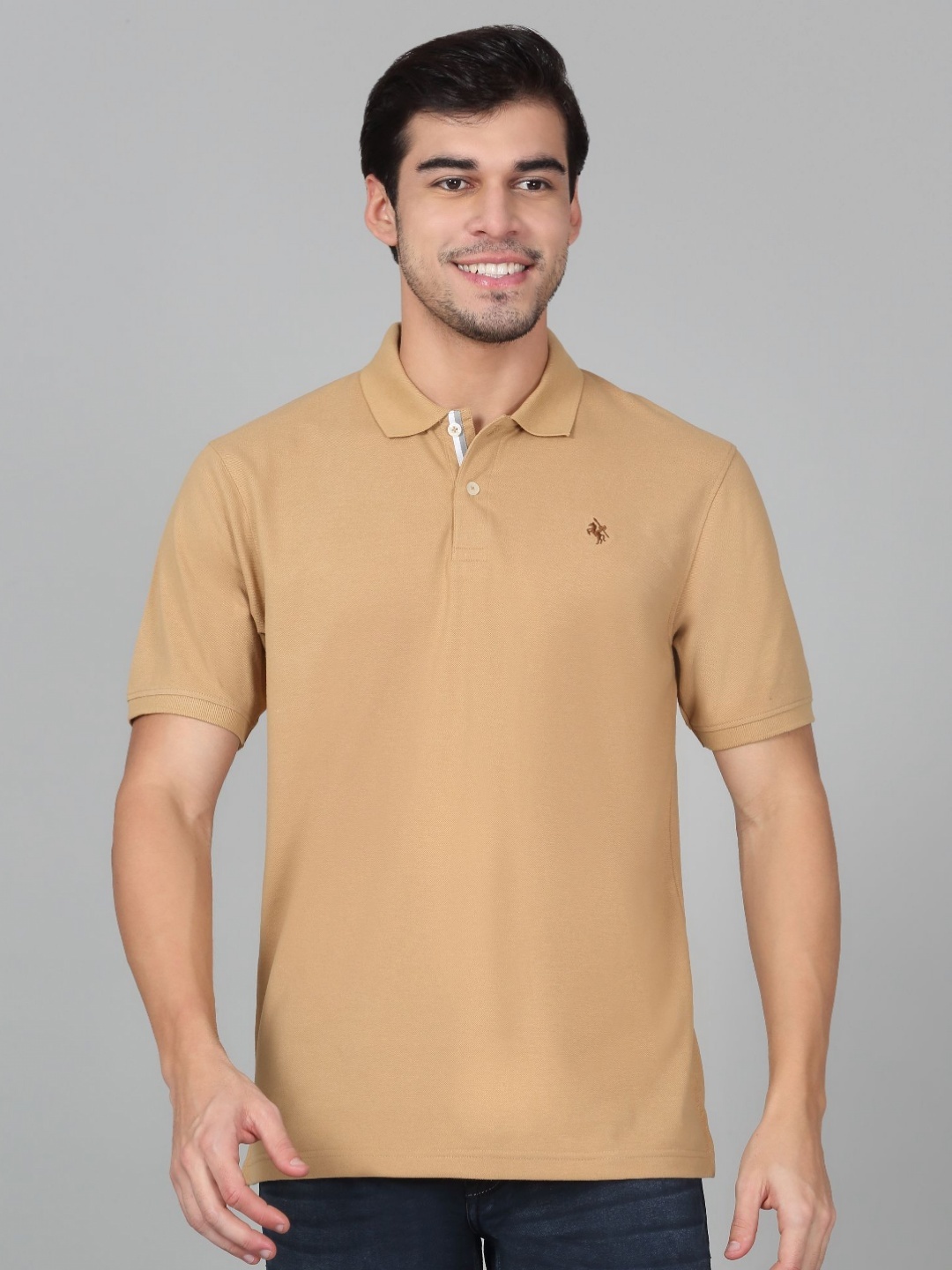 

Cantabil Men Solid Polo Collar Cotton T-shirt, Khaki