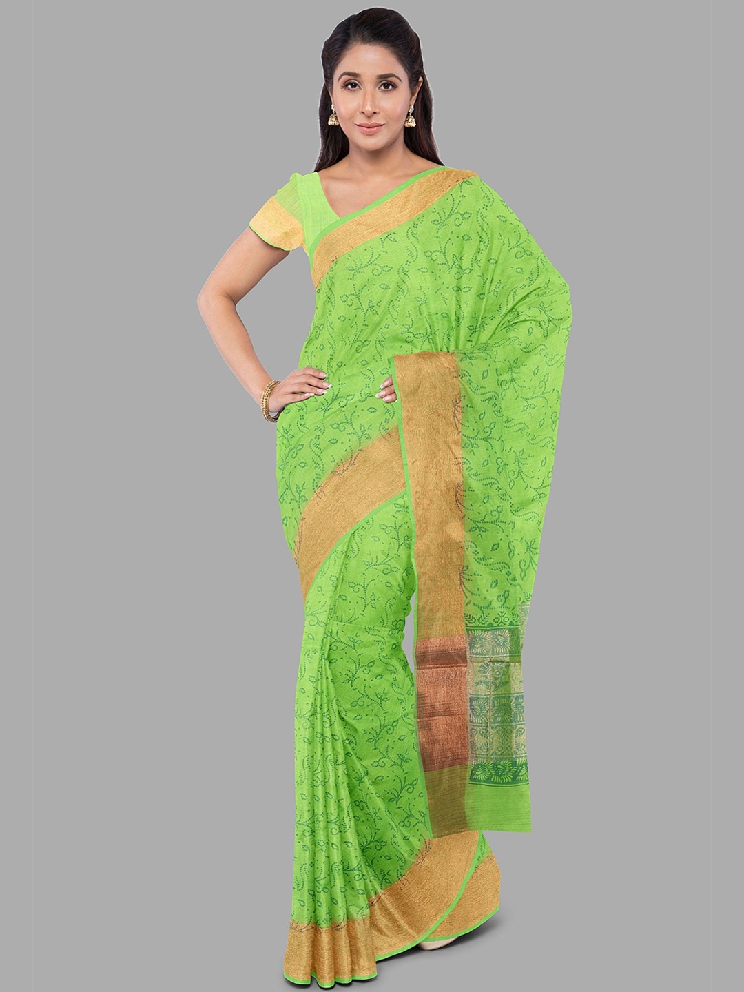 

The Chennai Silks Bandhani Pure Cotton Chanderi Saree, Green
