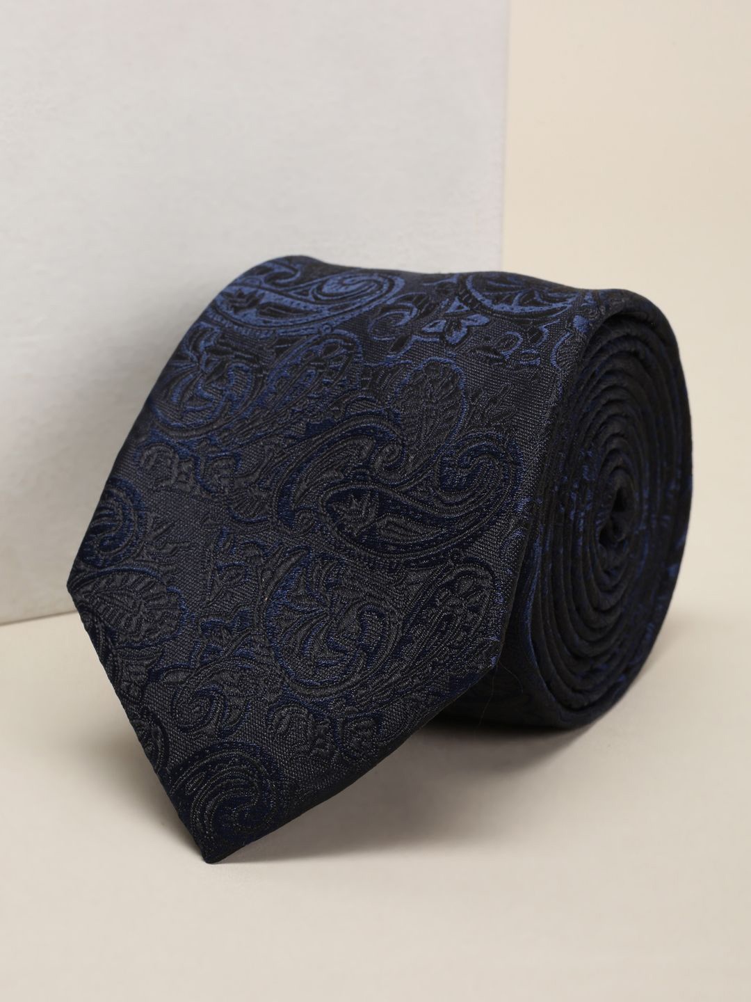 

Louis Philippe Men Woven Design Broad Tie, Navy blue