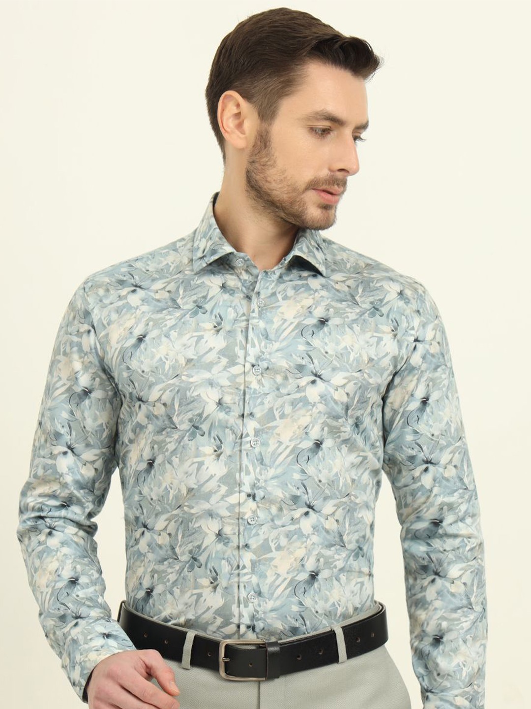 

WYRE Men Slim Fit Spread Collar Floral Printed Cotton Formal Shirt, Blue