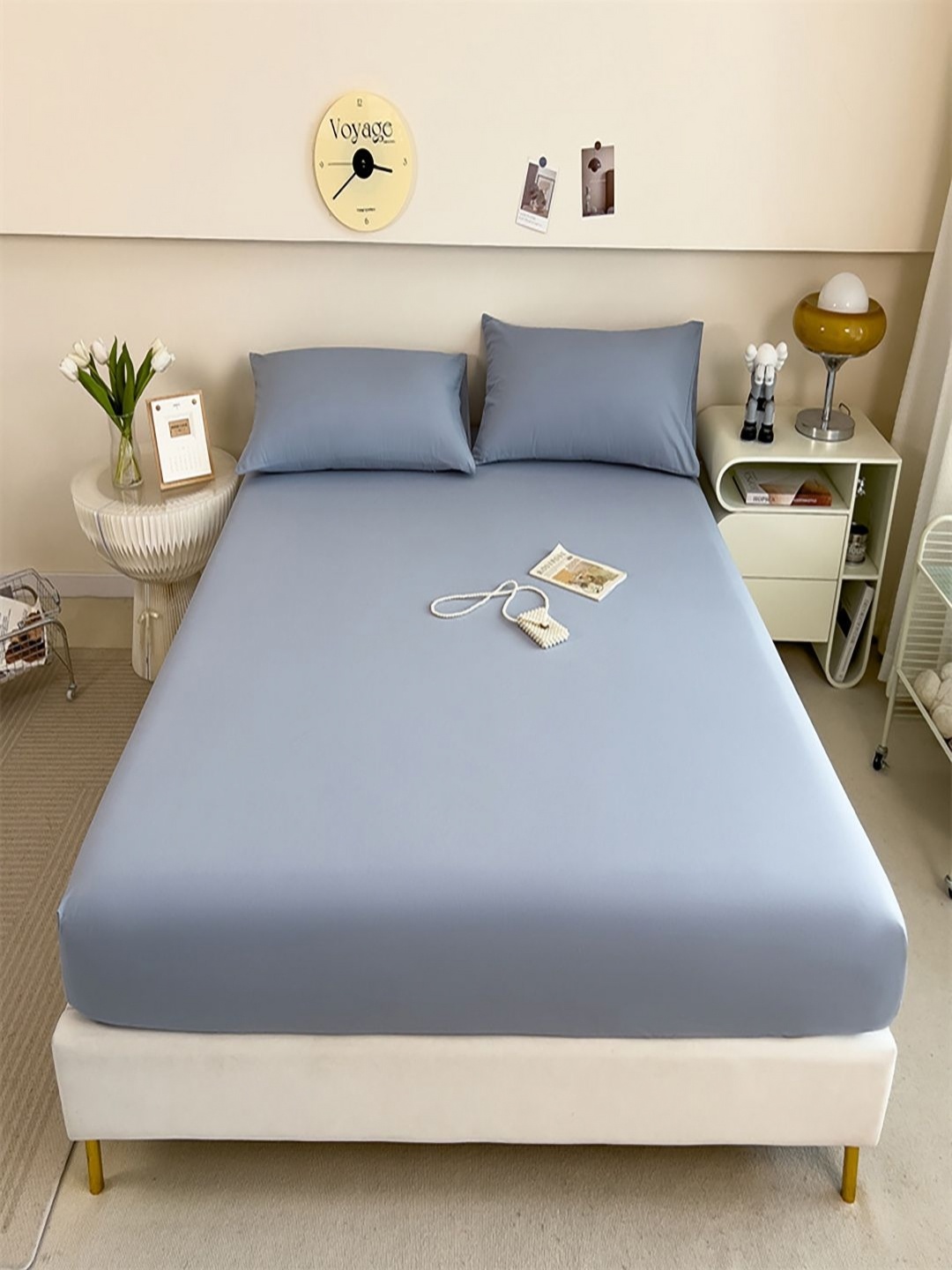 

JC HOME Grey Solid Cotton 220 TC King Bedsheet Set 2.43m x 2.64m